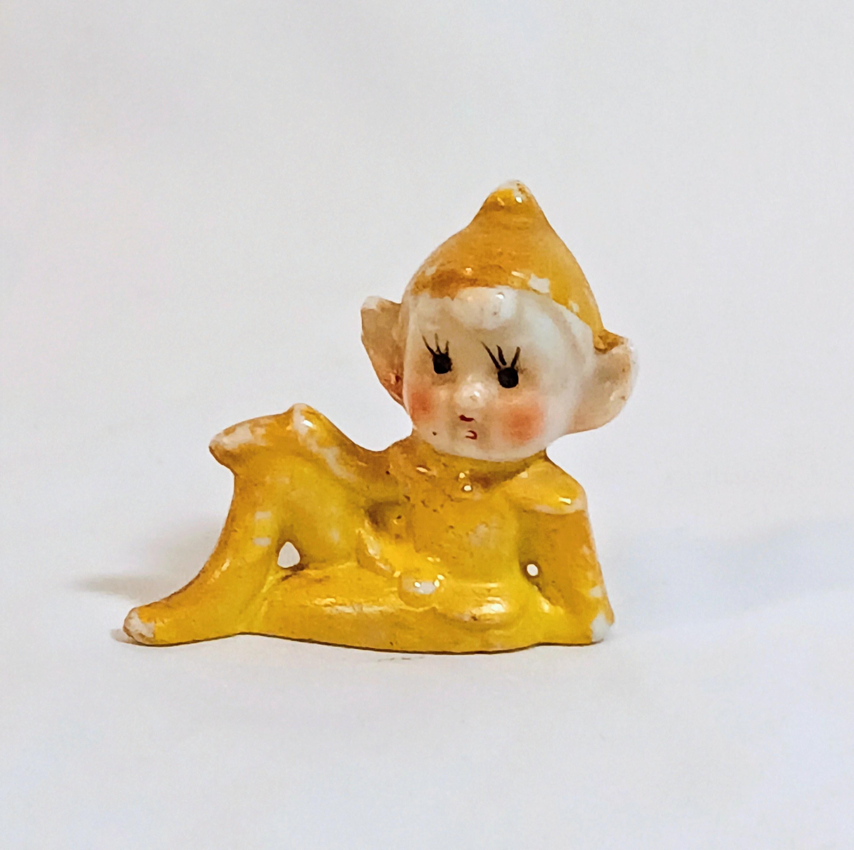 Vintage Ceramic Figurine - Yellow Pixie/Elf - 1940s