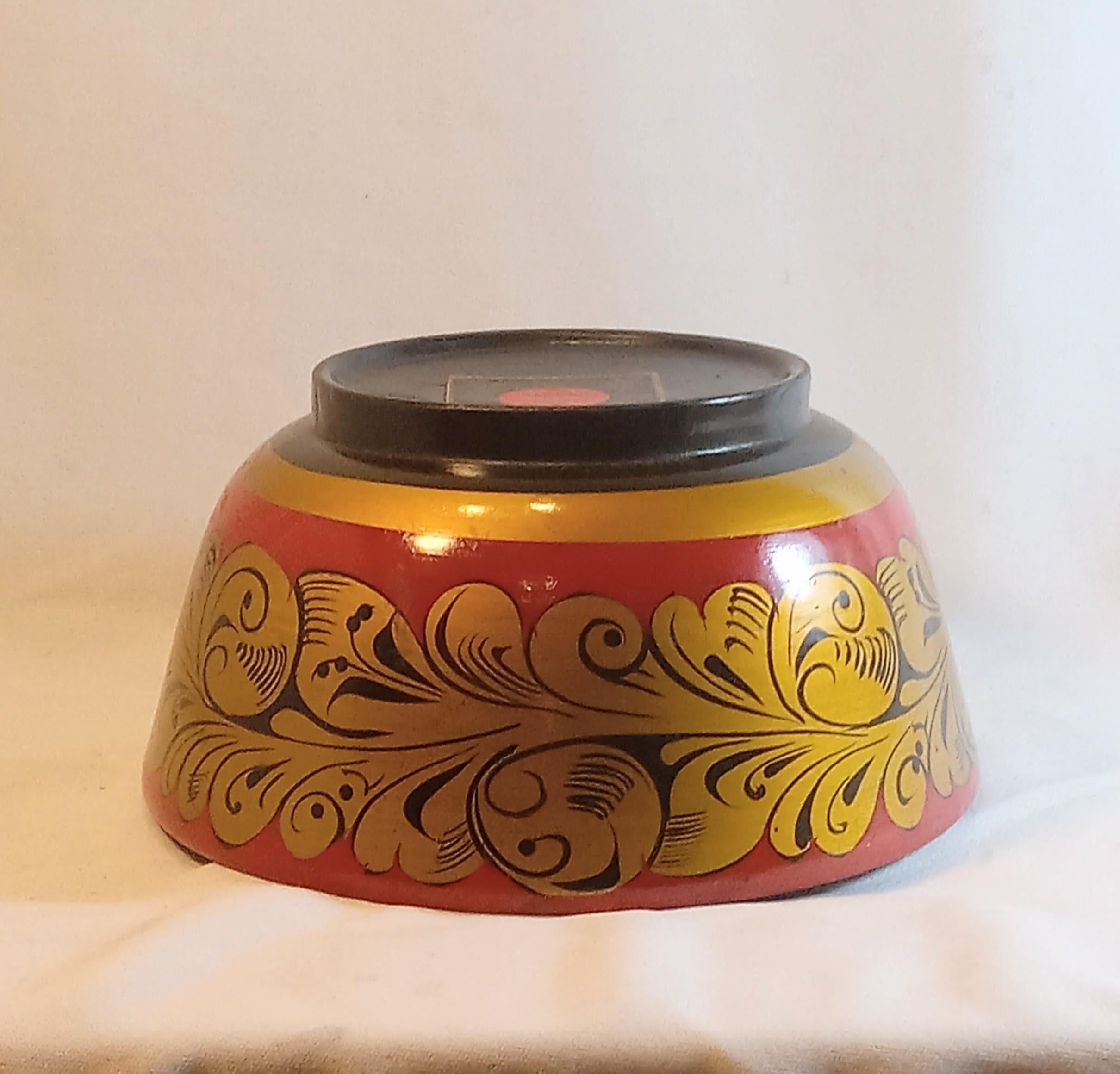 Vintage Hand-Painted Wooden Bowl - Made in the USSR