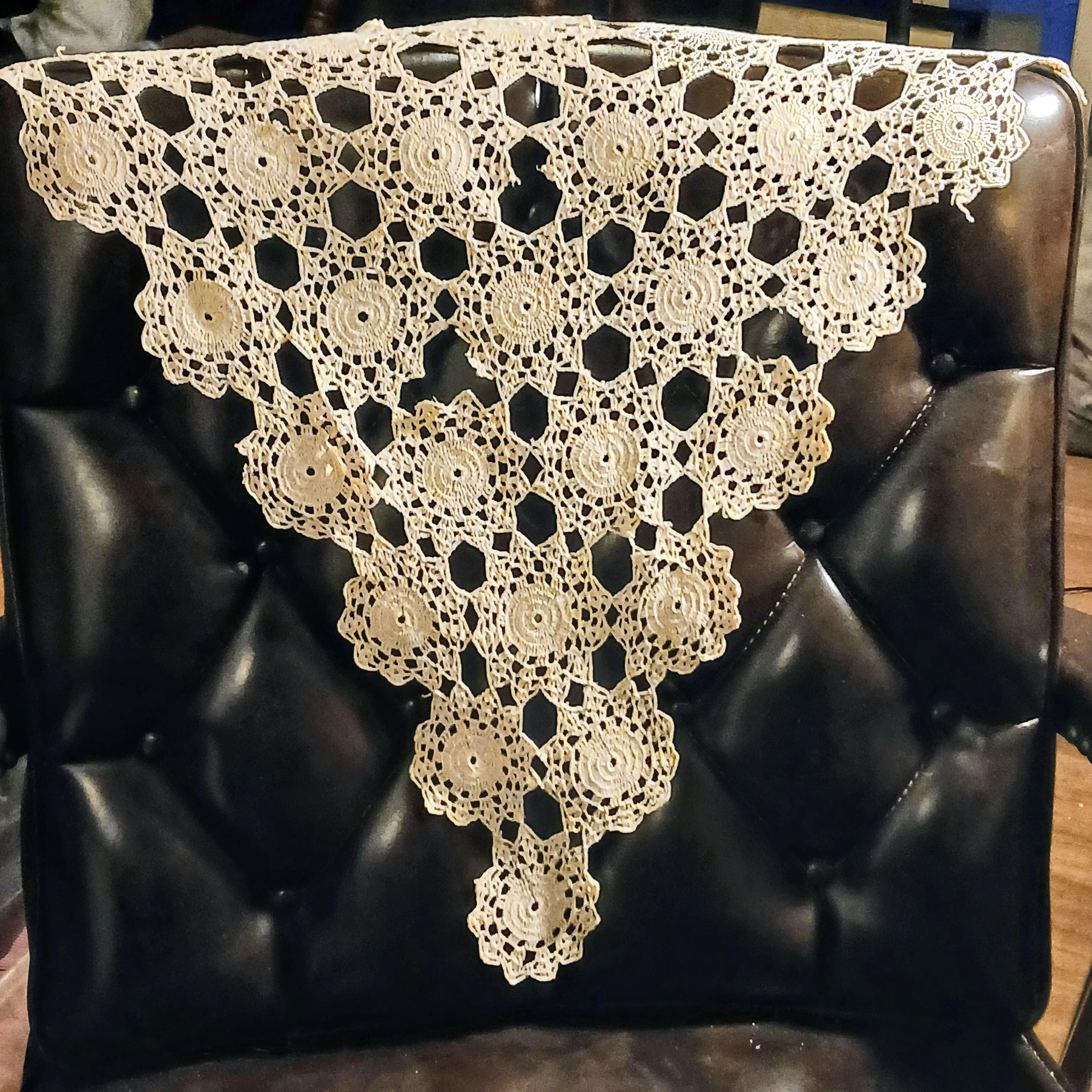 Vintage Hand-Crocheted Antimacassar – Triangle Chair Back Doily