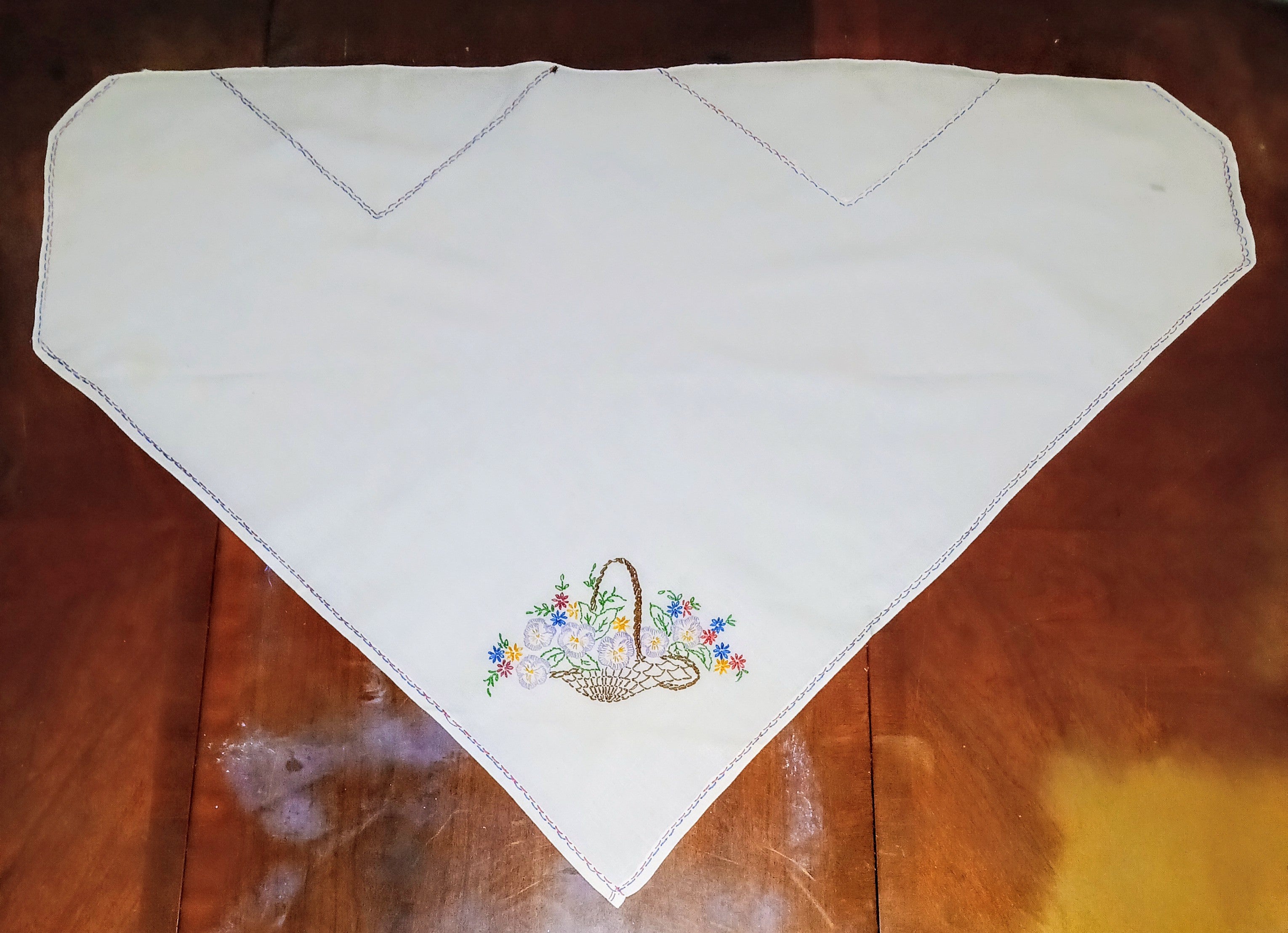 Vintage Hand Embroidered Basket Liner / Bread Cover