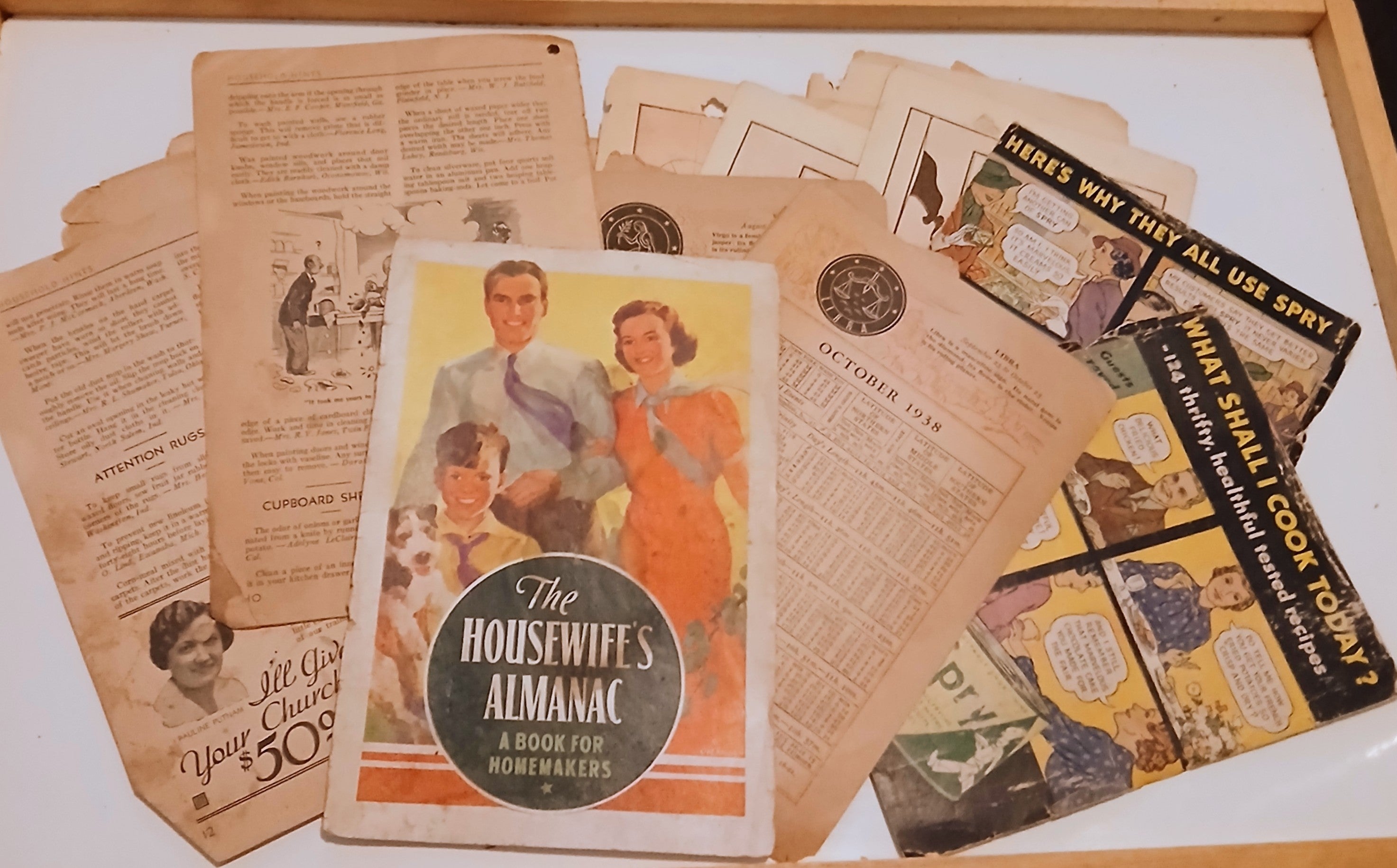 Vintage 1930s Ephemera Lot - Junk Journal Supplies - Recipes, Ads, & Almanac - 1935 1938