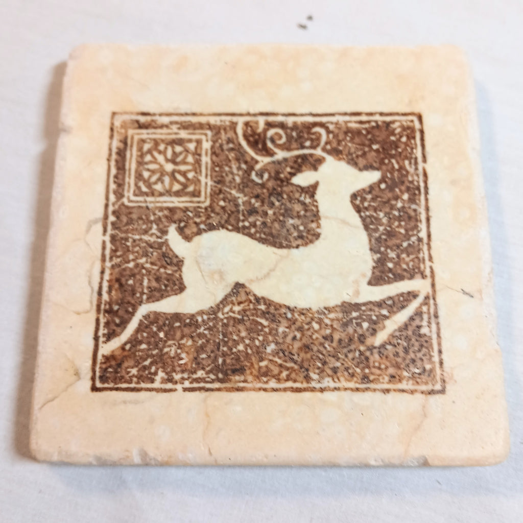 Stone Coasters - leaping Deer Motif - Set of Four