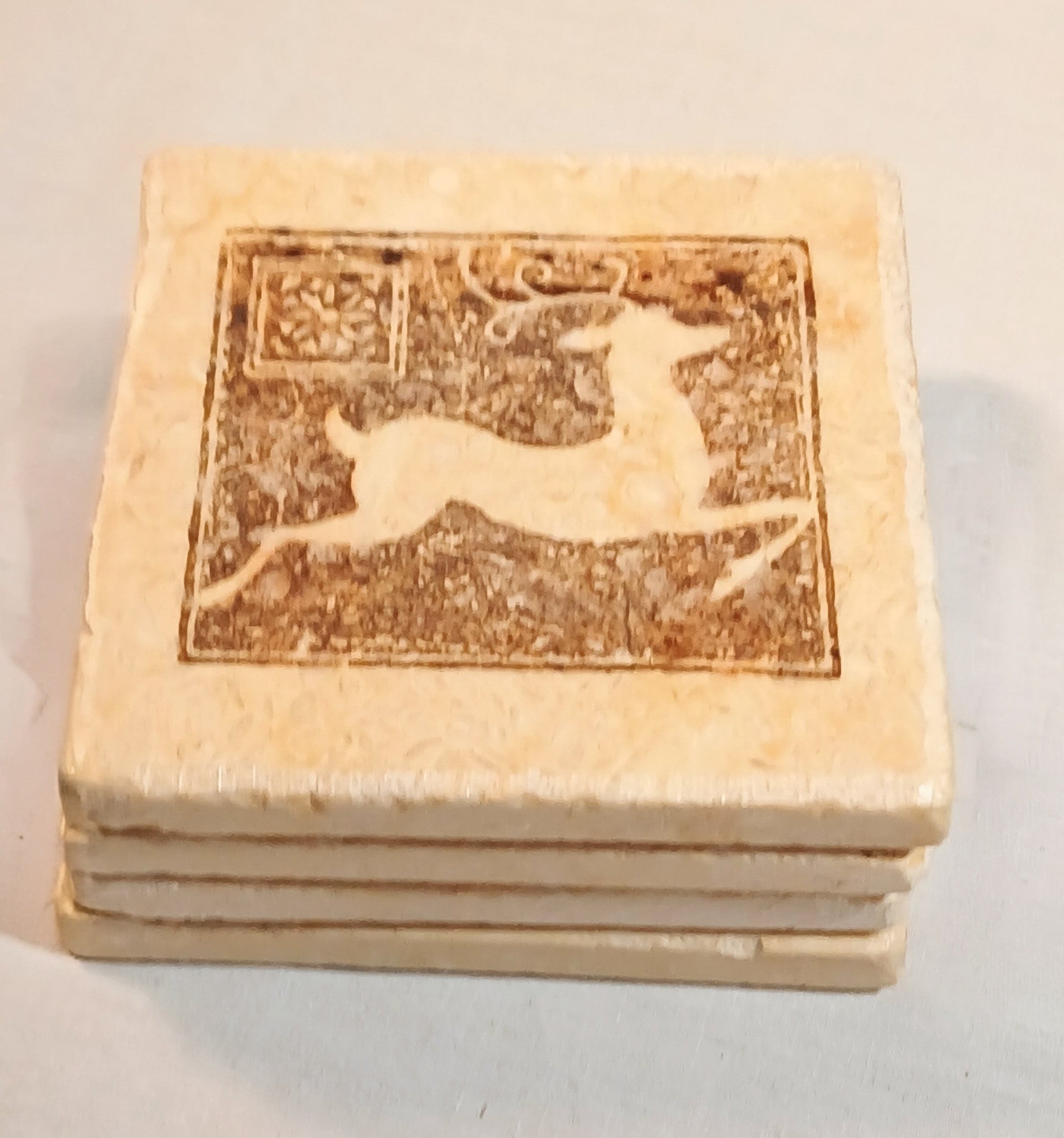 Stone Coasters - leaping Deer Motif - Set of Four