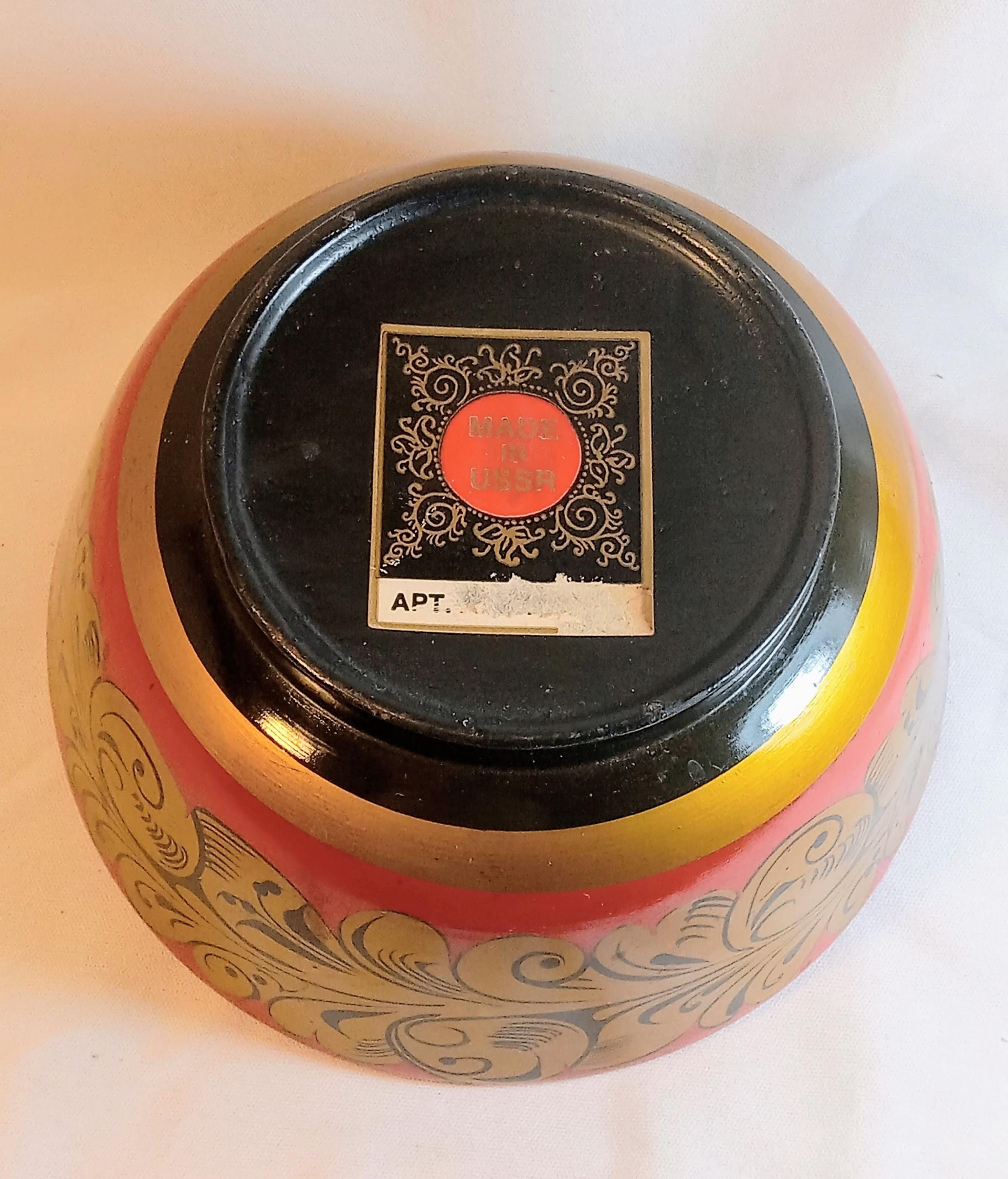 Vintage Hand-Painted Wooden Bowl - Made in the USSR