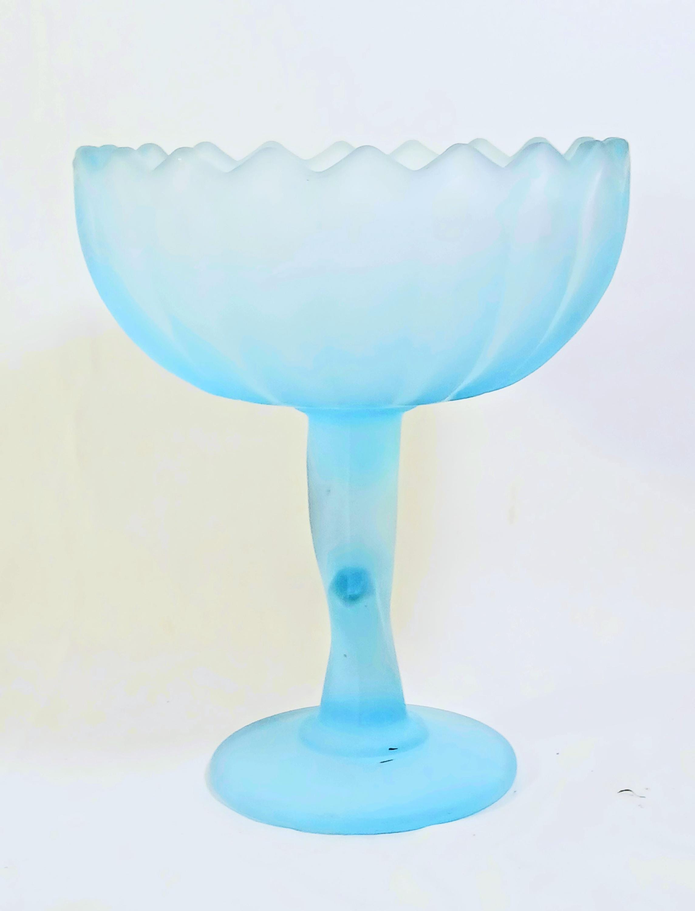 Indiana Glass Blue Satin bowl – Vintage Pedestal Candy Dish