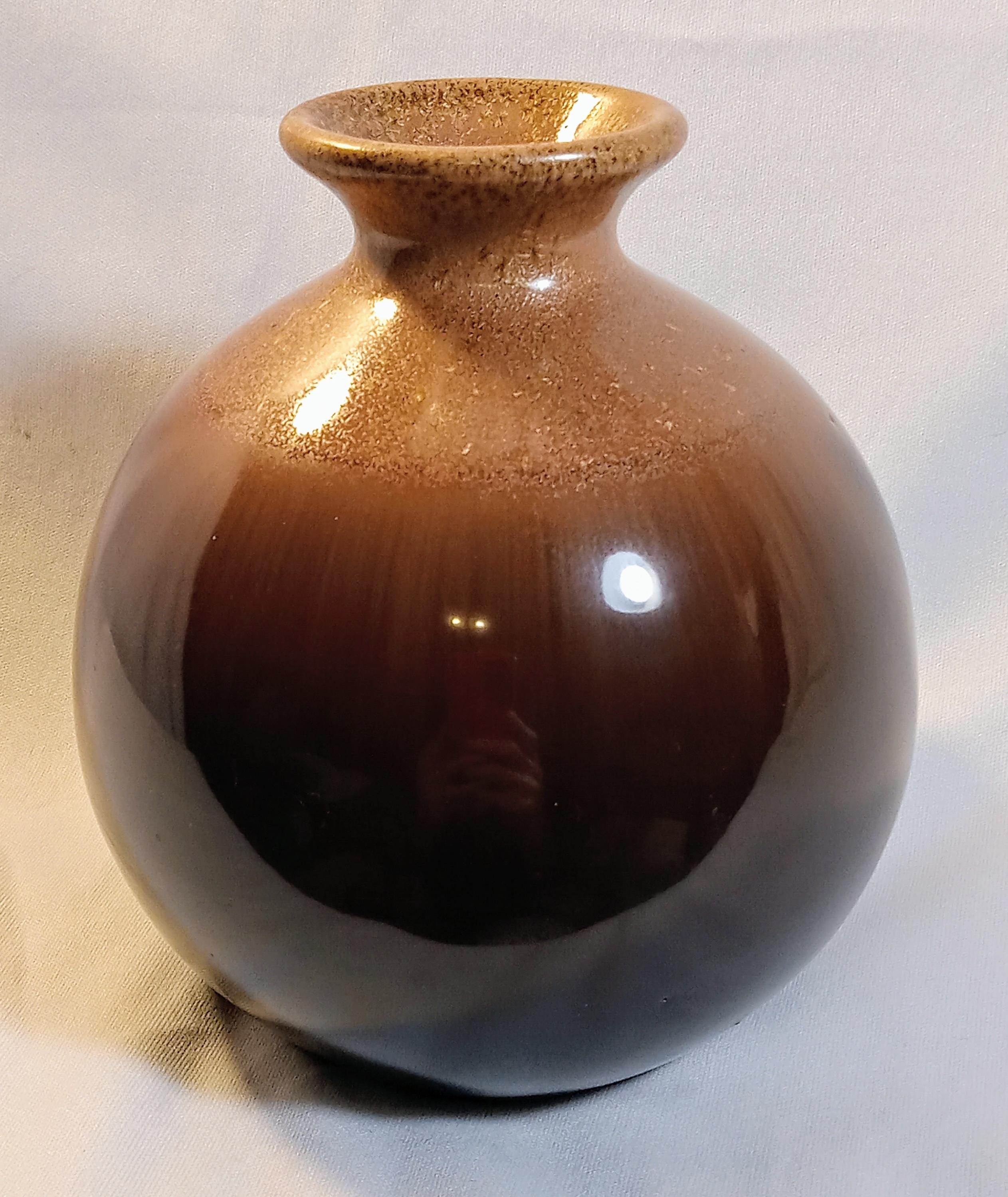 Vintage Studio Pottery Bud Vase – Brown Drip Glaze Stoneware