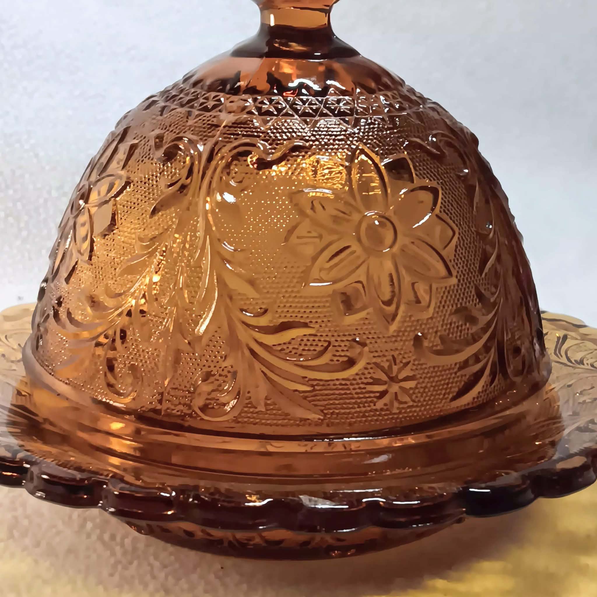 Indiana Glass Amber Butter Dish - Tiara Exclusives - Domed Lid