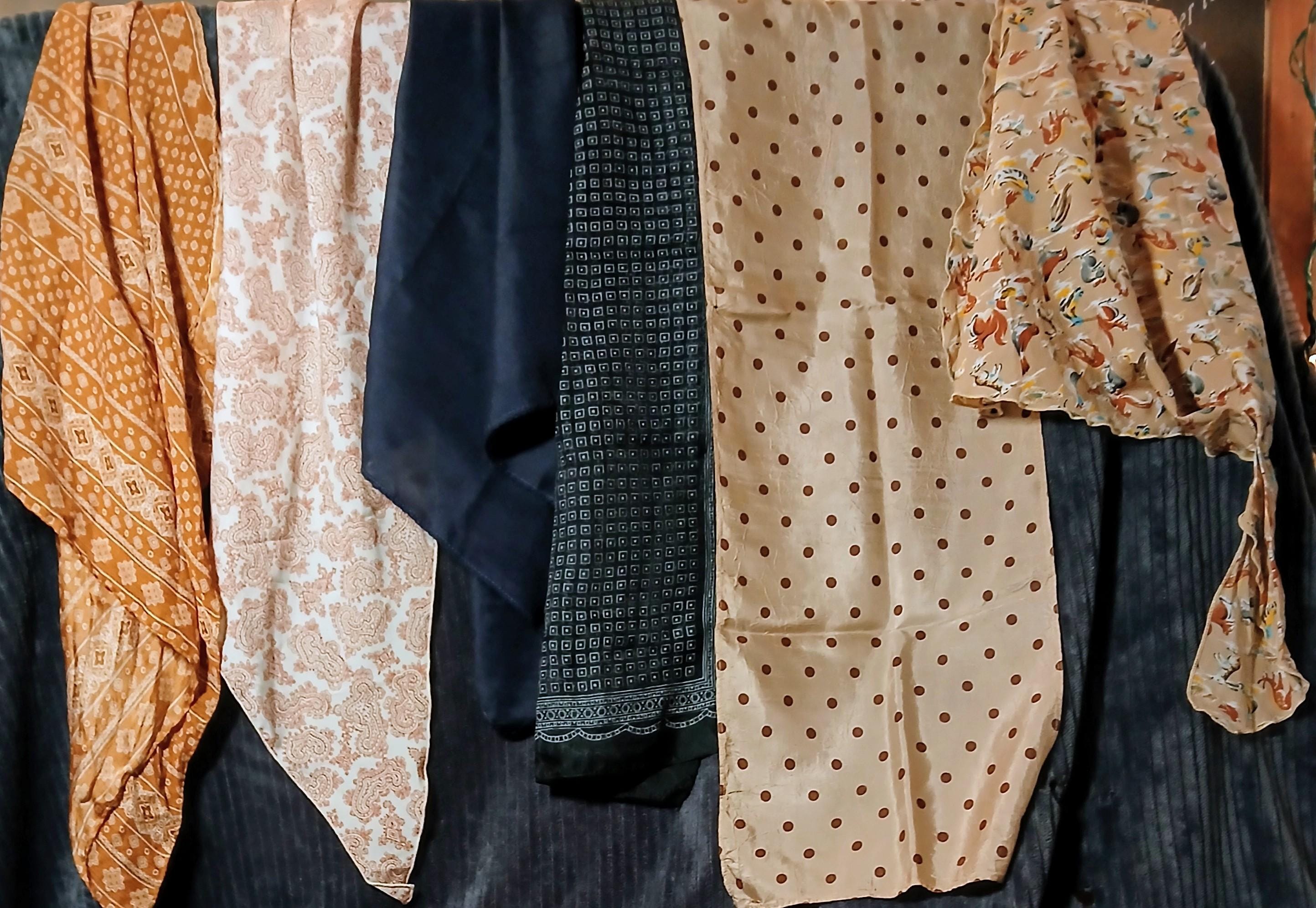 Vintage Scarf Lot – 1960s–1970s – Boho, Paisley, Polka Dot – Retro Accessories