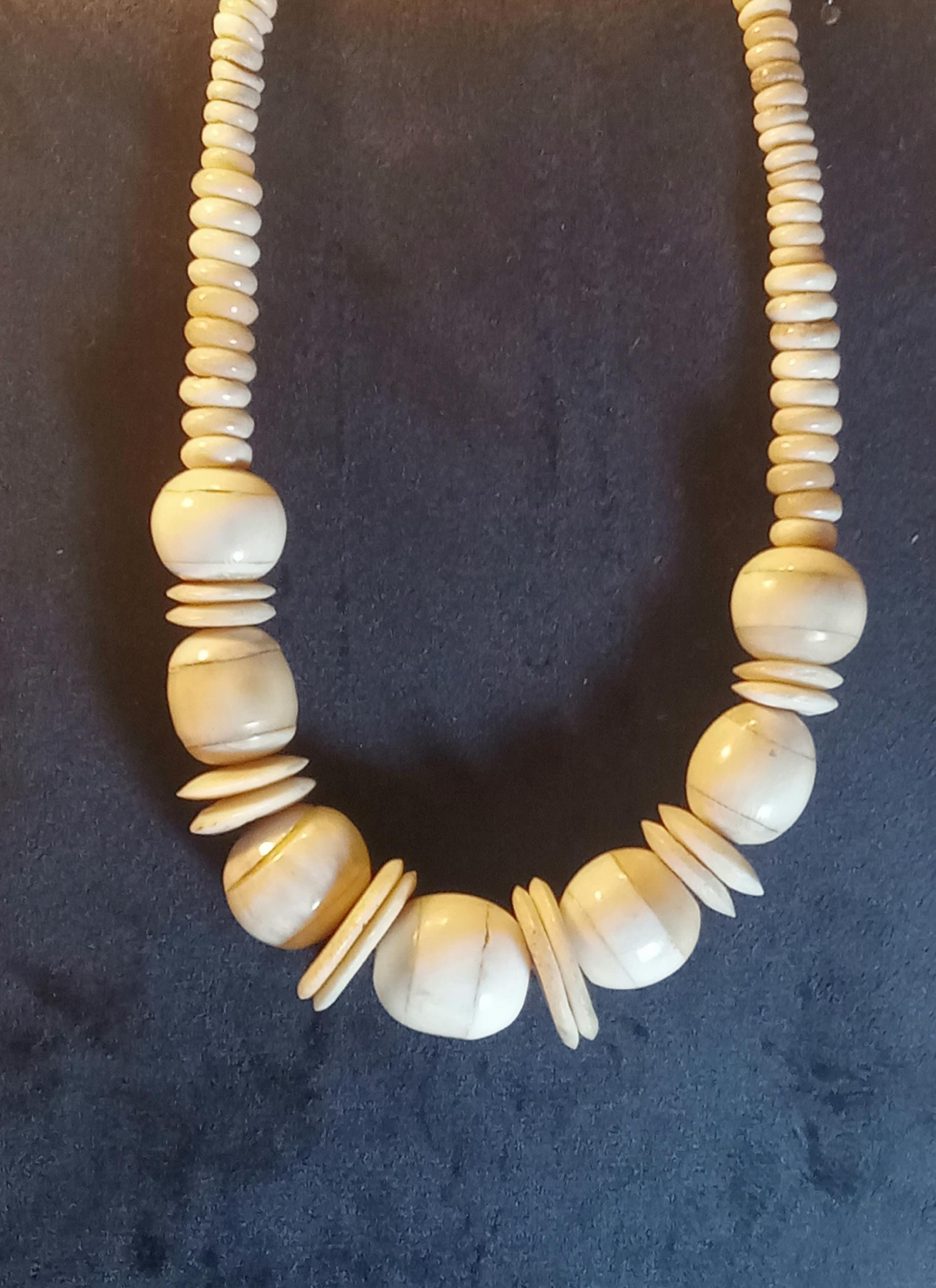 Vintage Bone Bead Necklace - Ox Bone