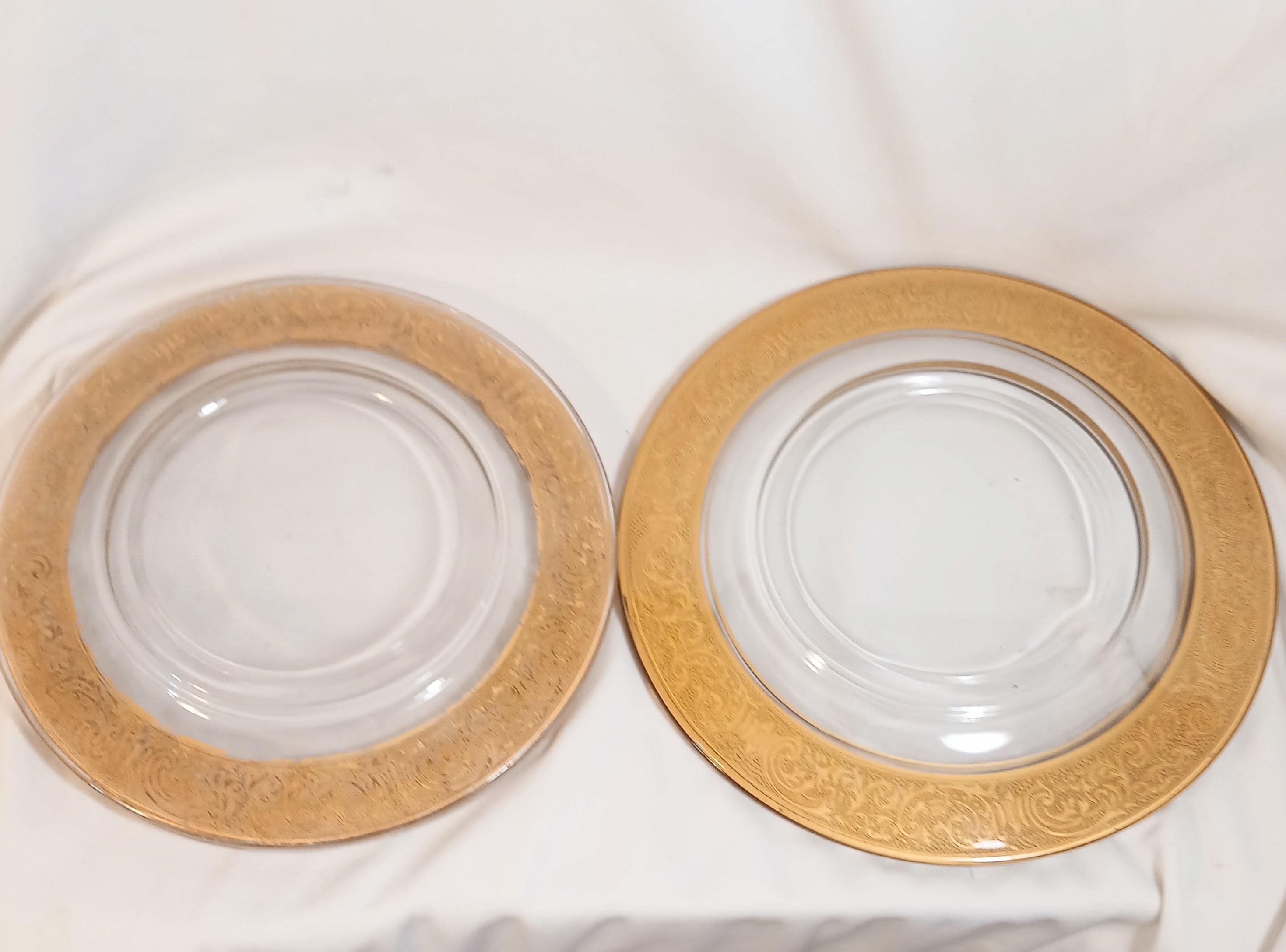 Set of 4 Vintage Etched Glass Dessert Plates – Georgian Style Gold Gilt Luncheon Service