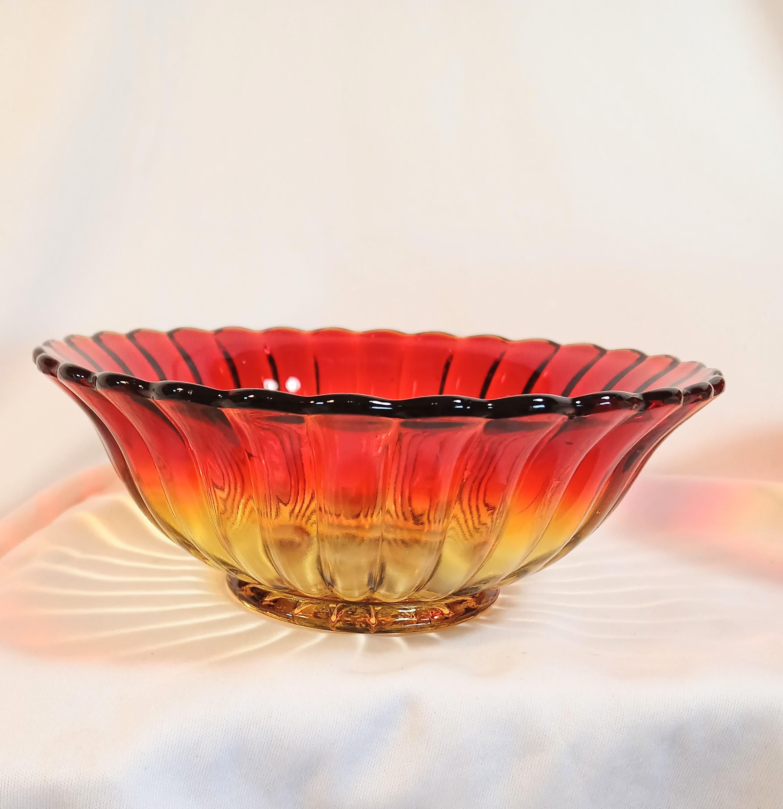 Pedestal Bowl with Matching Dish - Vintage Amberina Imperial Glass - 1930s