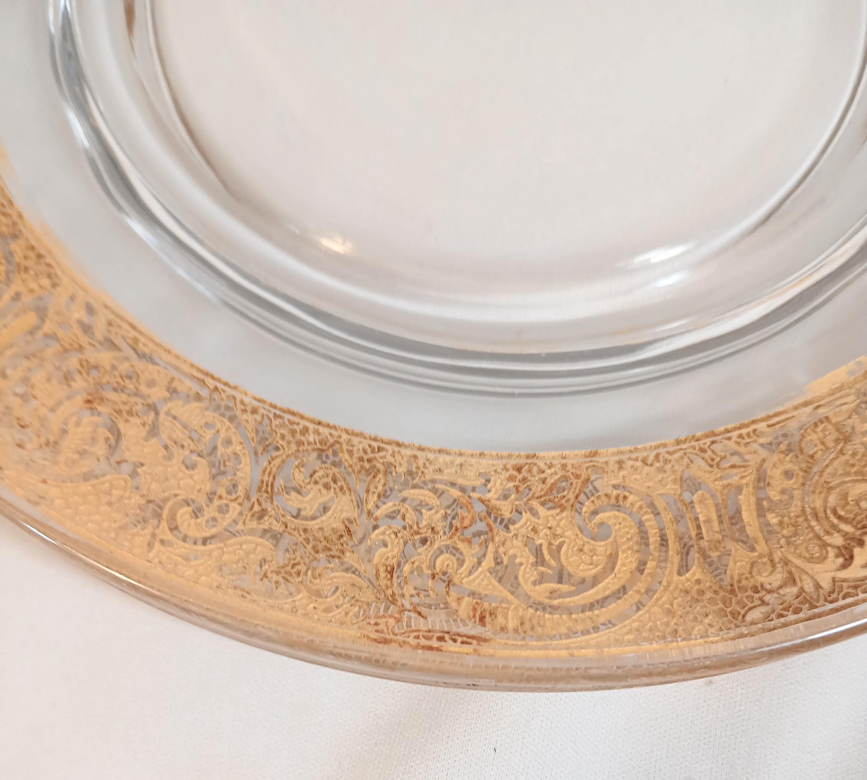 Set of 4 Vintage Etched Glass Dessert Plates – Georgian Style Gold Gilt Luncheon Service