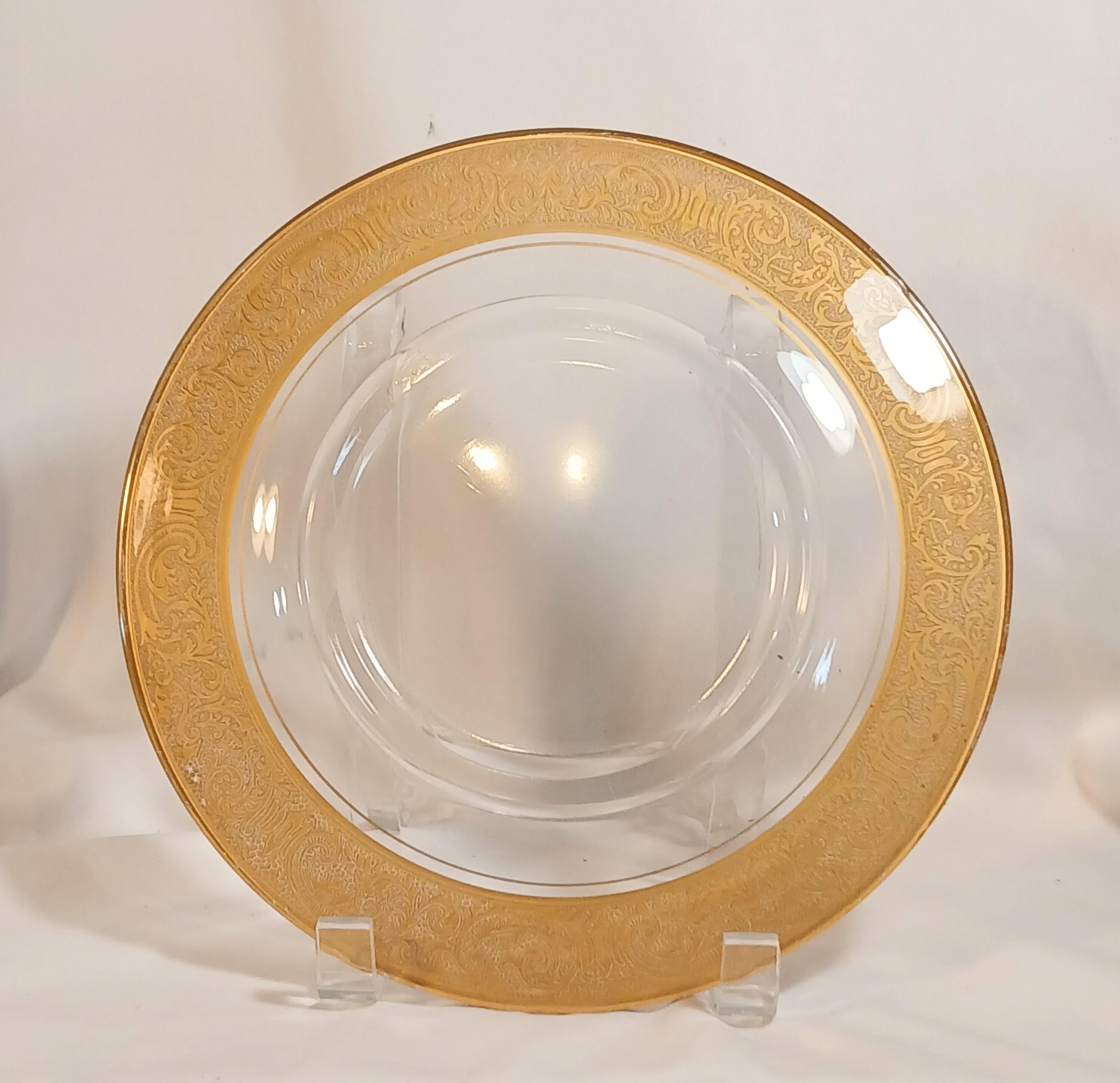 Set of 4 Vintage Etched Glass Dessert Plates – Georgian Style Gold Gilt Luncheon Service