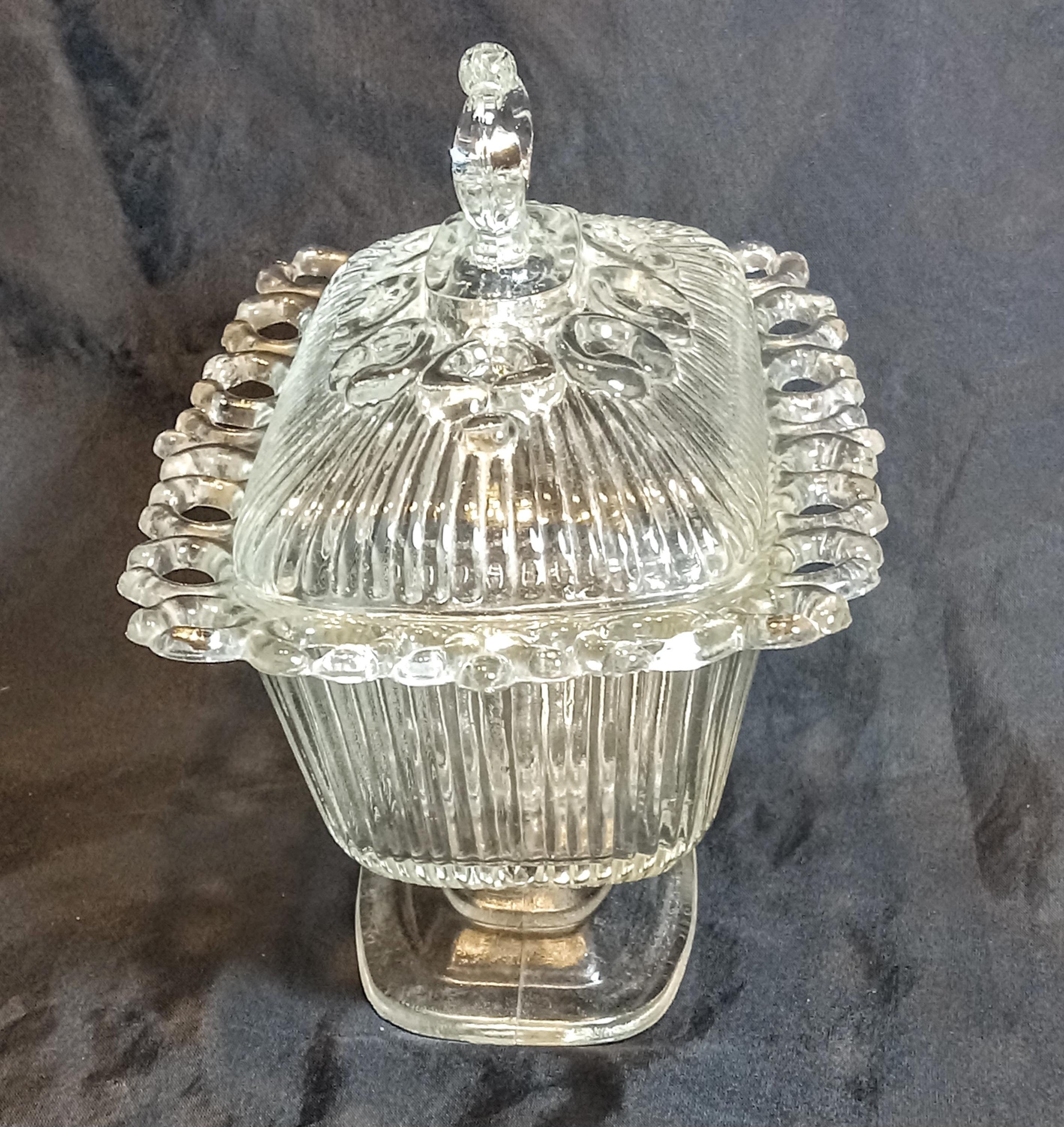 Indiana Glass “Lace Edge” Pedestal Candy Dish with Lid