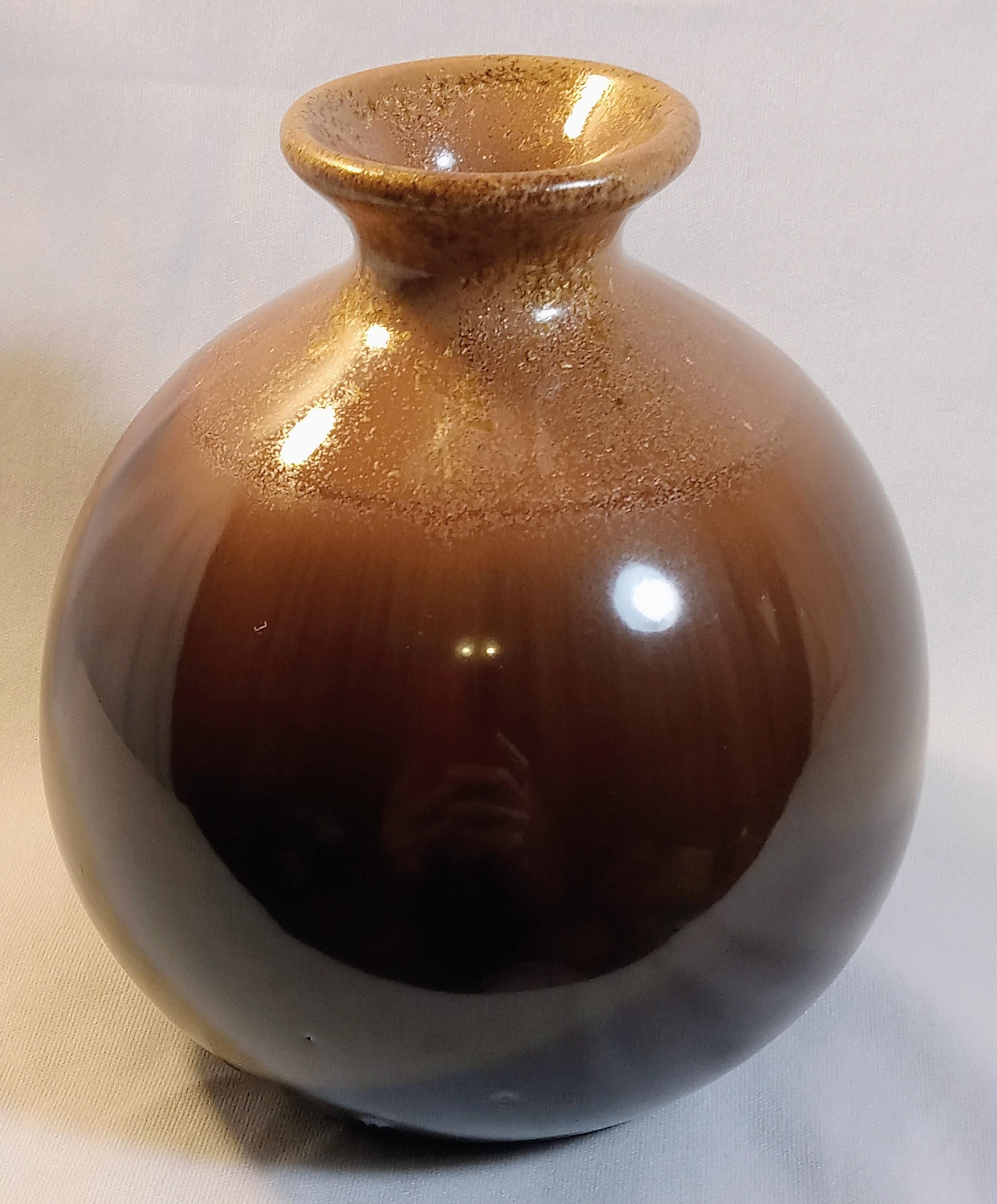 Vintage Studio Pottery Bud Vase – Brown Drip Glaze Stoneware
