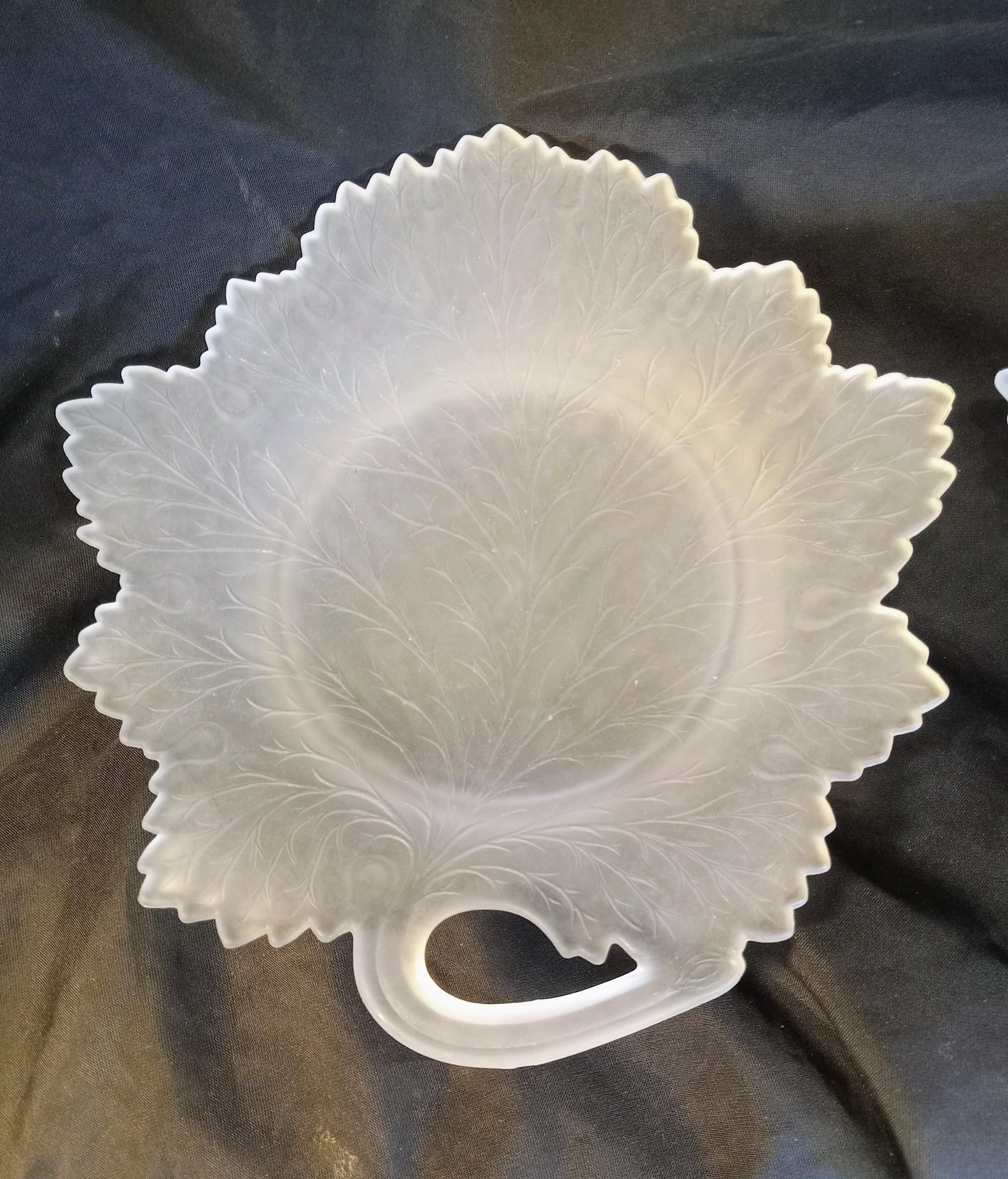 Vintage Fenton Leaf Plates - Set of Two - Frosted Glass