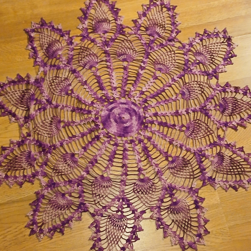 Vintage Hand-Crocheted Burgundy Doily | 31” Round | Artisan Lace Table Topper