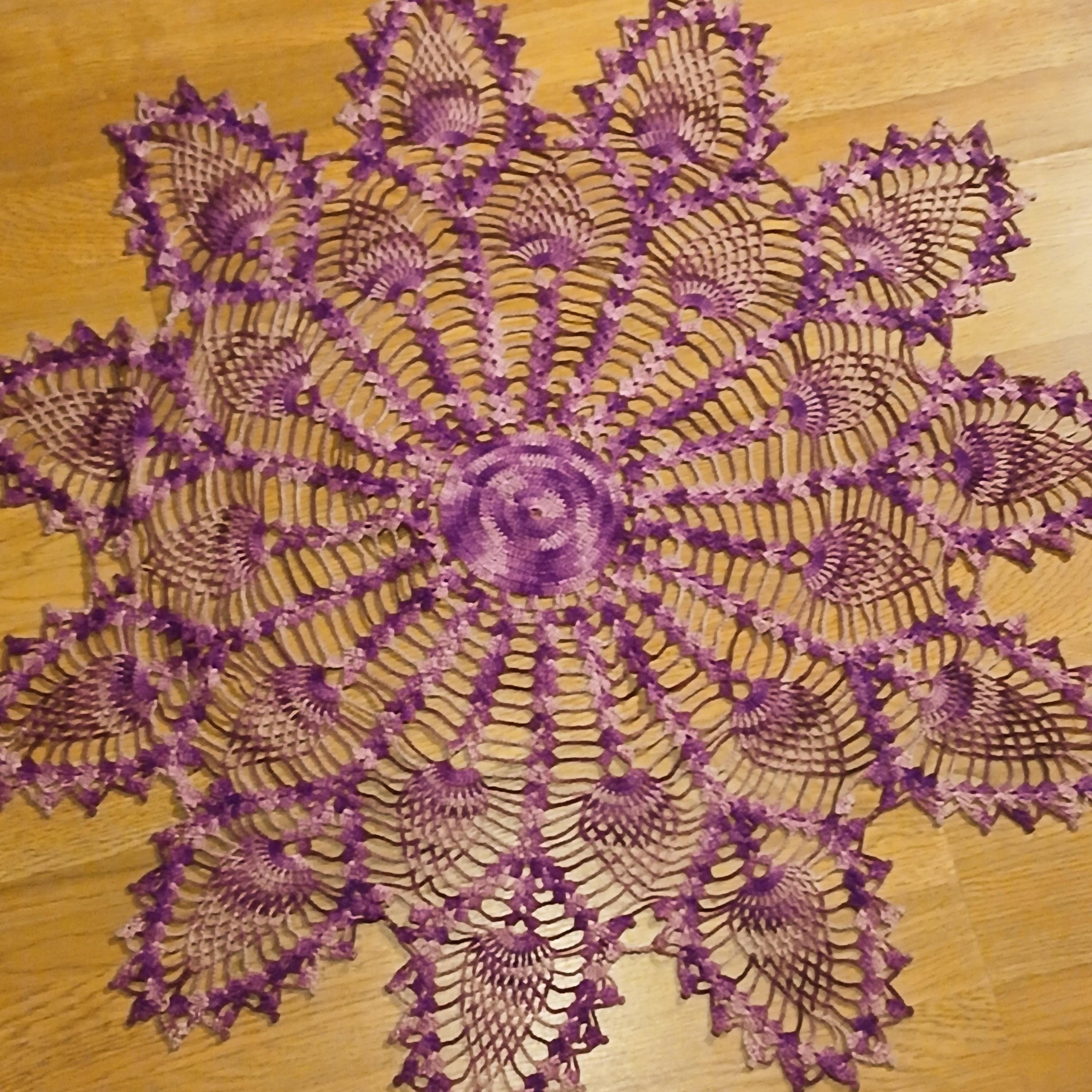 Vintage Hand-Crocheted Burgundy Doily | 31” Round | Artisan Lace Table Topper
