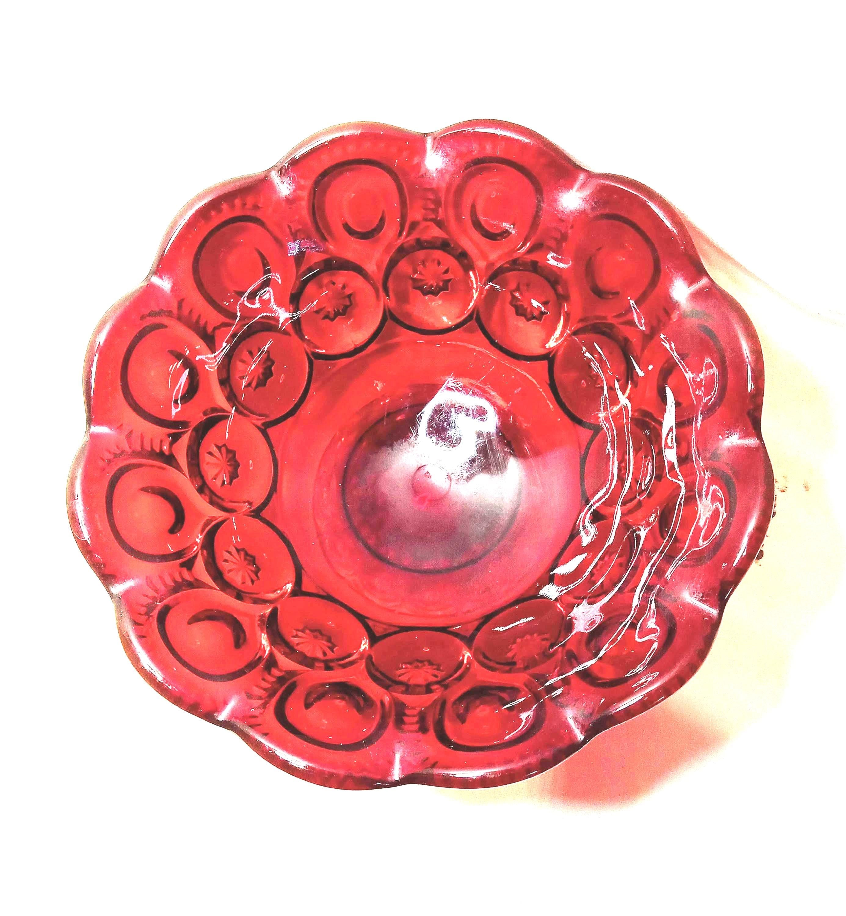 Red Glass Decorative Bowl - L.E. Smith Moon & Stars – Mid Century  Decor