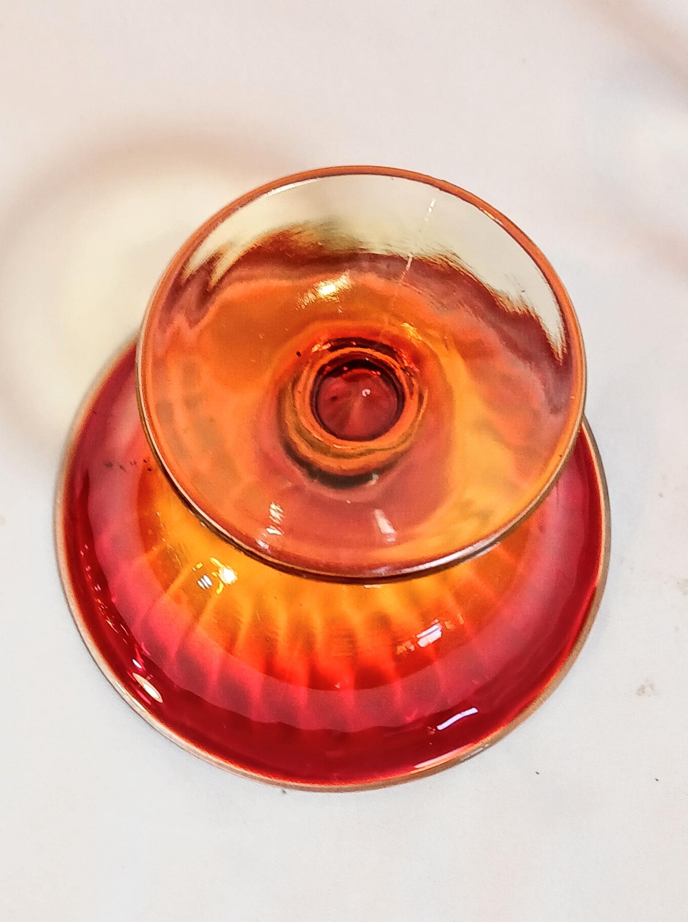 Pedestal Bowl with Matching Dish - Vintage Amberina Imperial Glass - 1930s