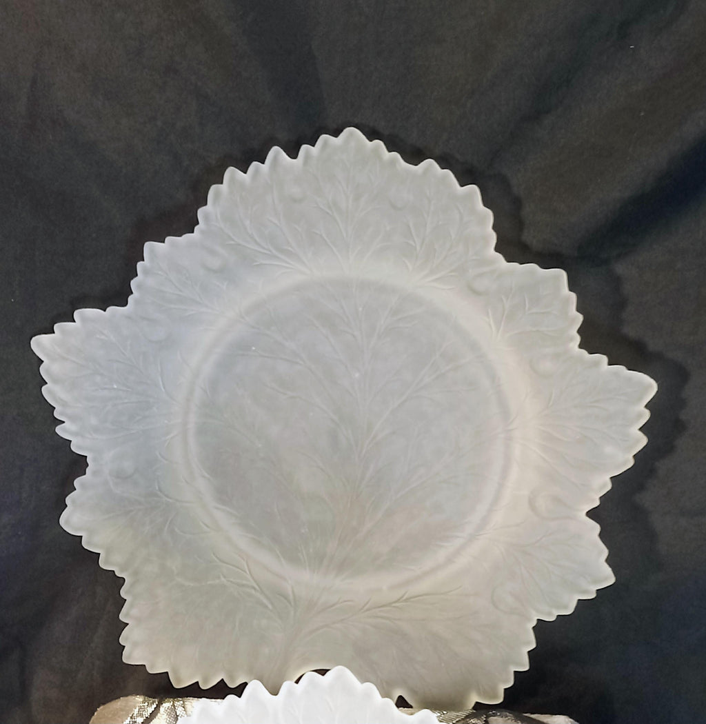 Vintage Fenton Leaf Plates - Set of Two - Frosted Glass