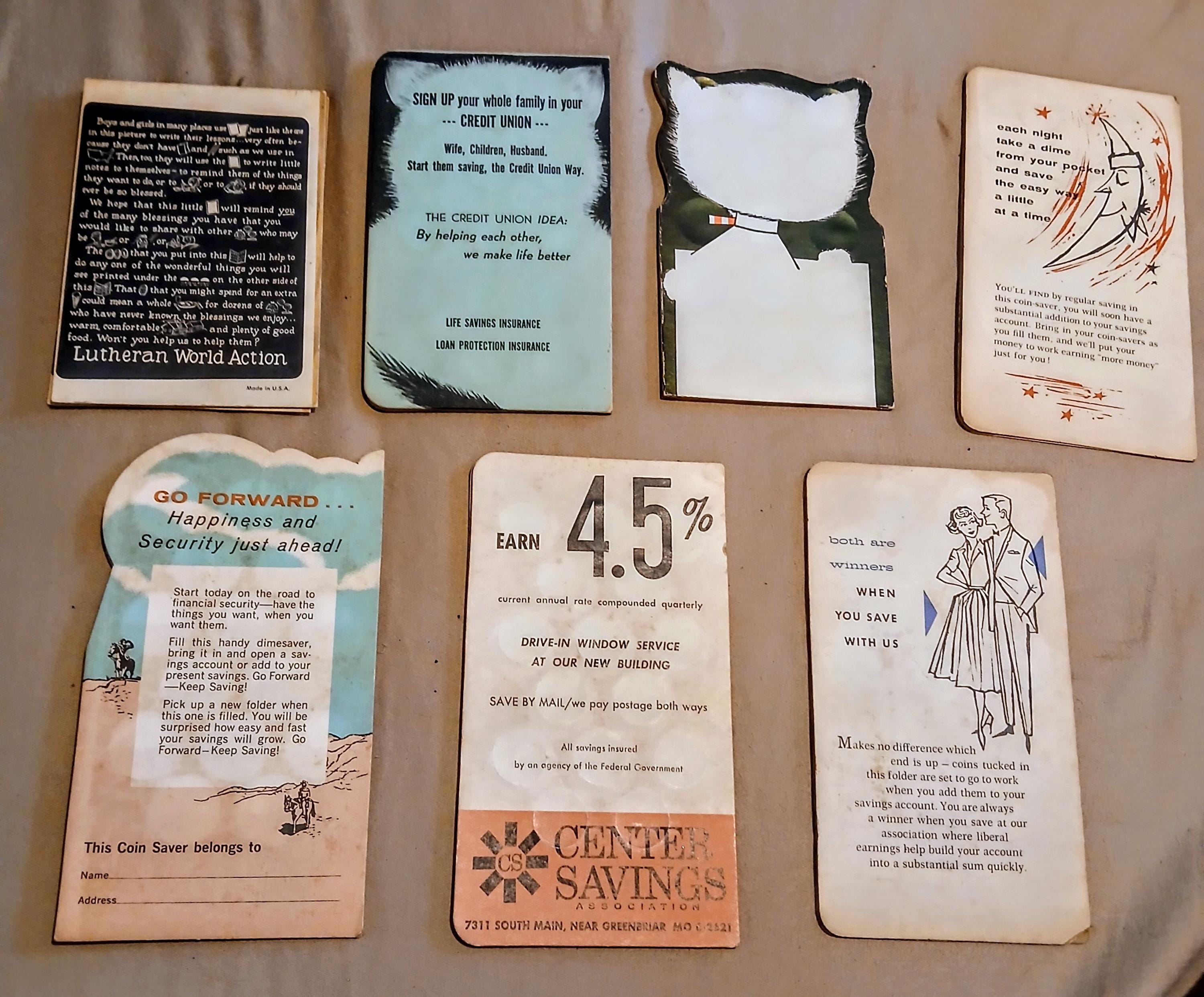 Vintage 1950s Bank & Credit Union Coin Saver / Dime Saver Folders