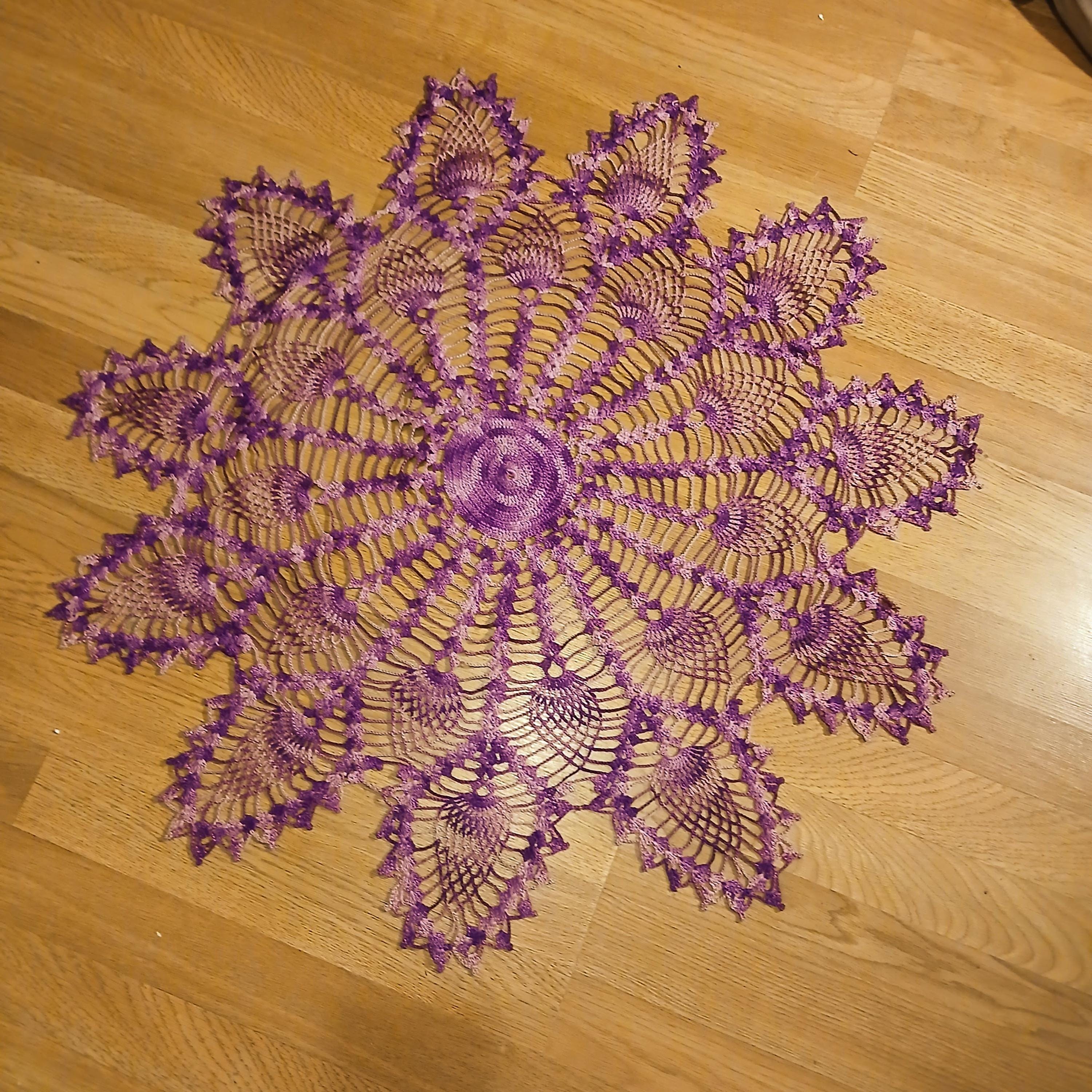 Vintage Hand-Crocheted Burgundy Doily | 31” Round | Artisan Lace Table Topper