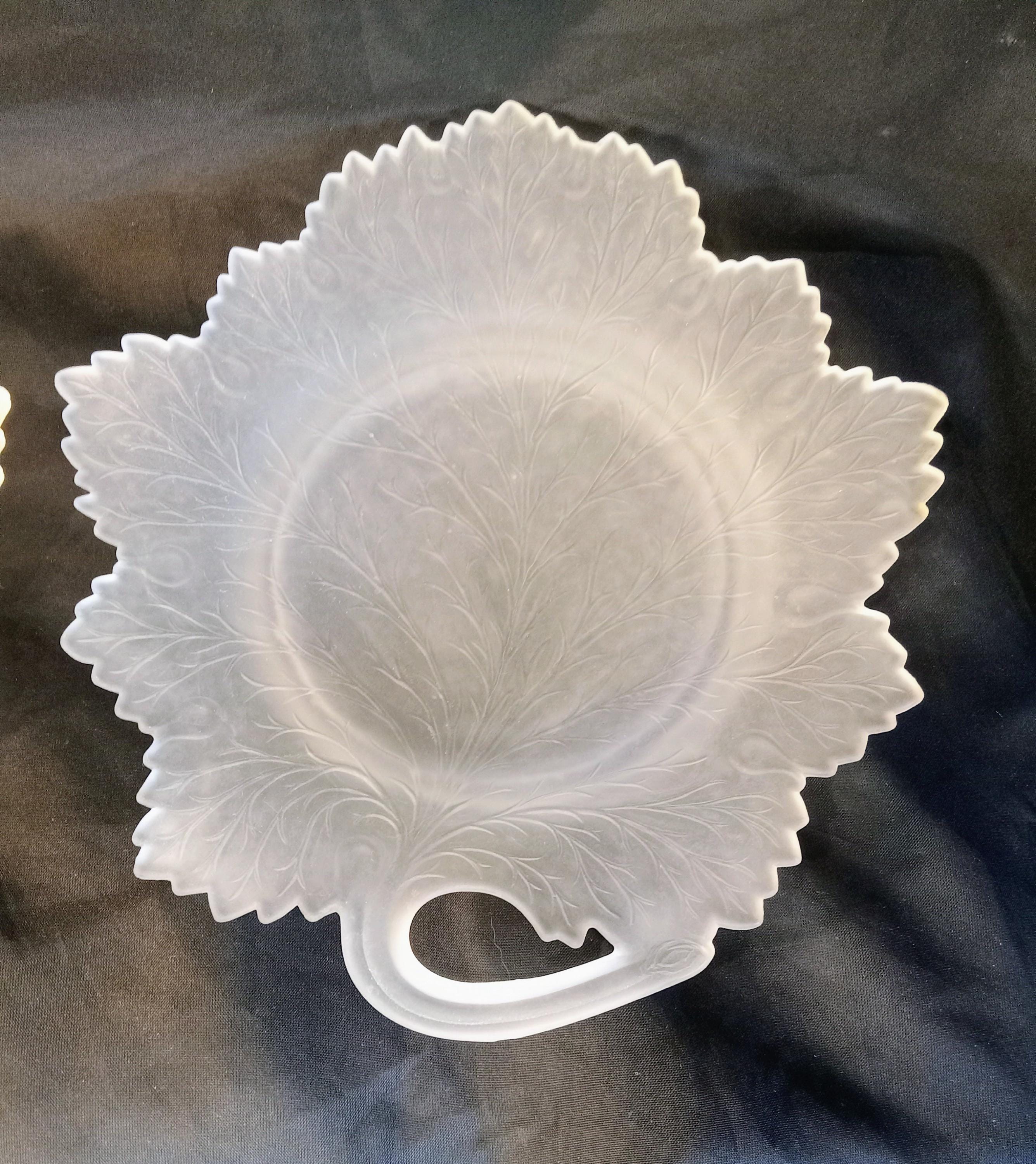 Vintage Fenton Leaf Plates - Set of Two - Frosted Glass