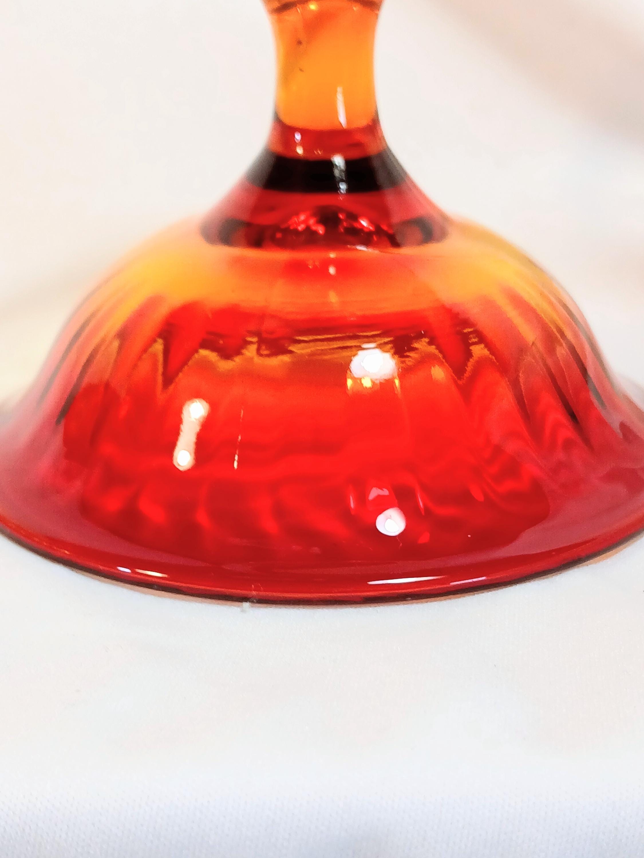 Pedestal Bowl with Matching Dish - Vintage Amberina Imperial Glass - 1930s