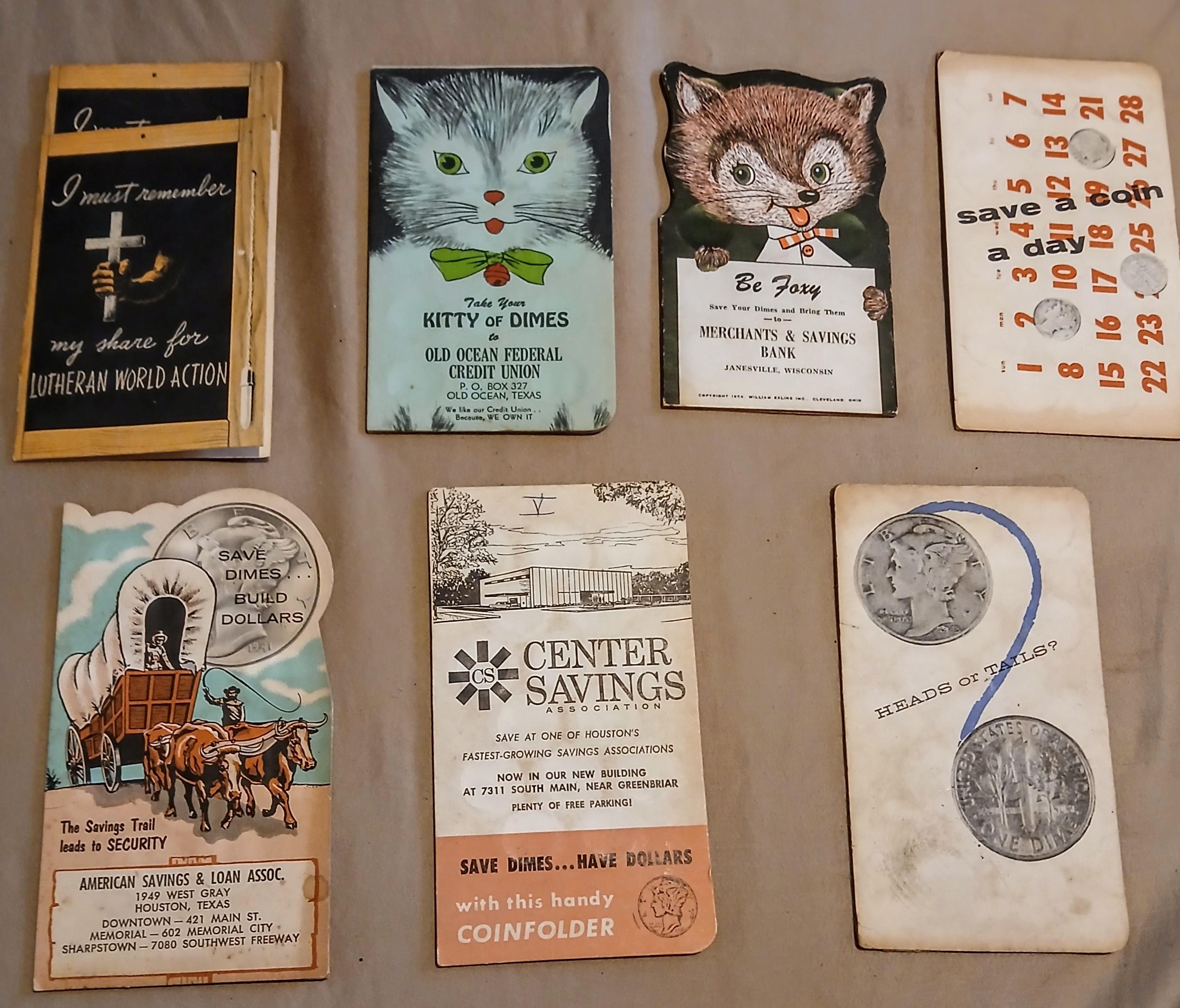 Vintage 1950s Bank & Credit Union Coin Saver / Dime Saver Folders