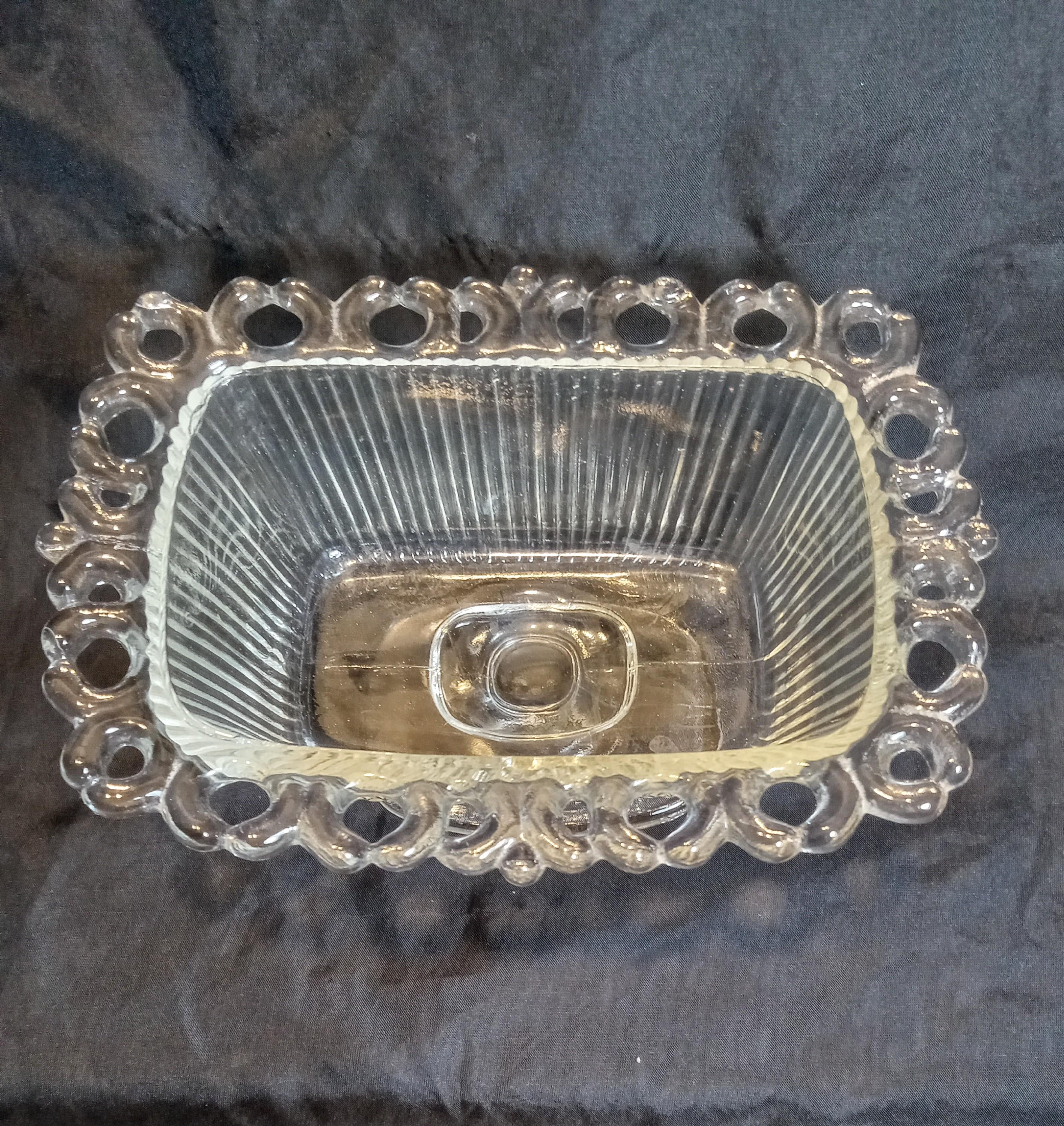 Indiana Glass “Lace Edge” Pedestal Candy Dish with Lid