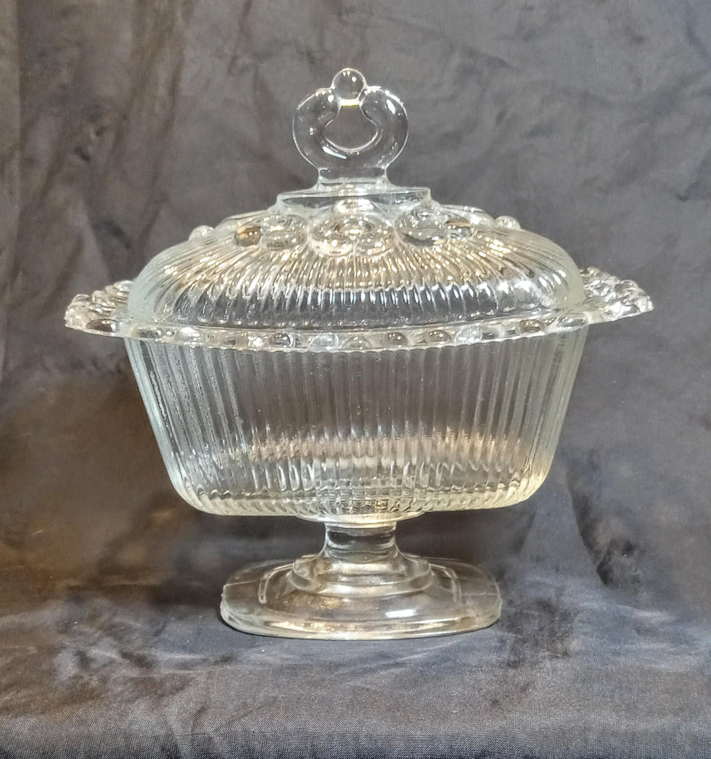 Indiana Glass “Lace Edge” Pedestal Candy Dish with Lid