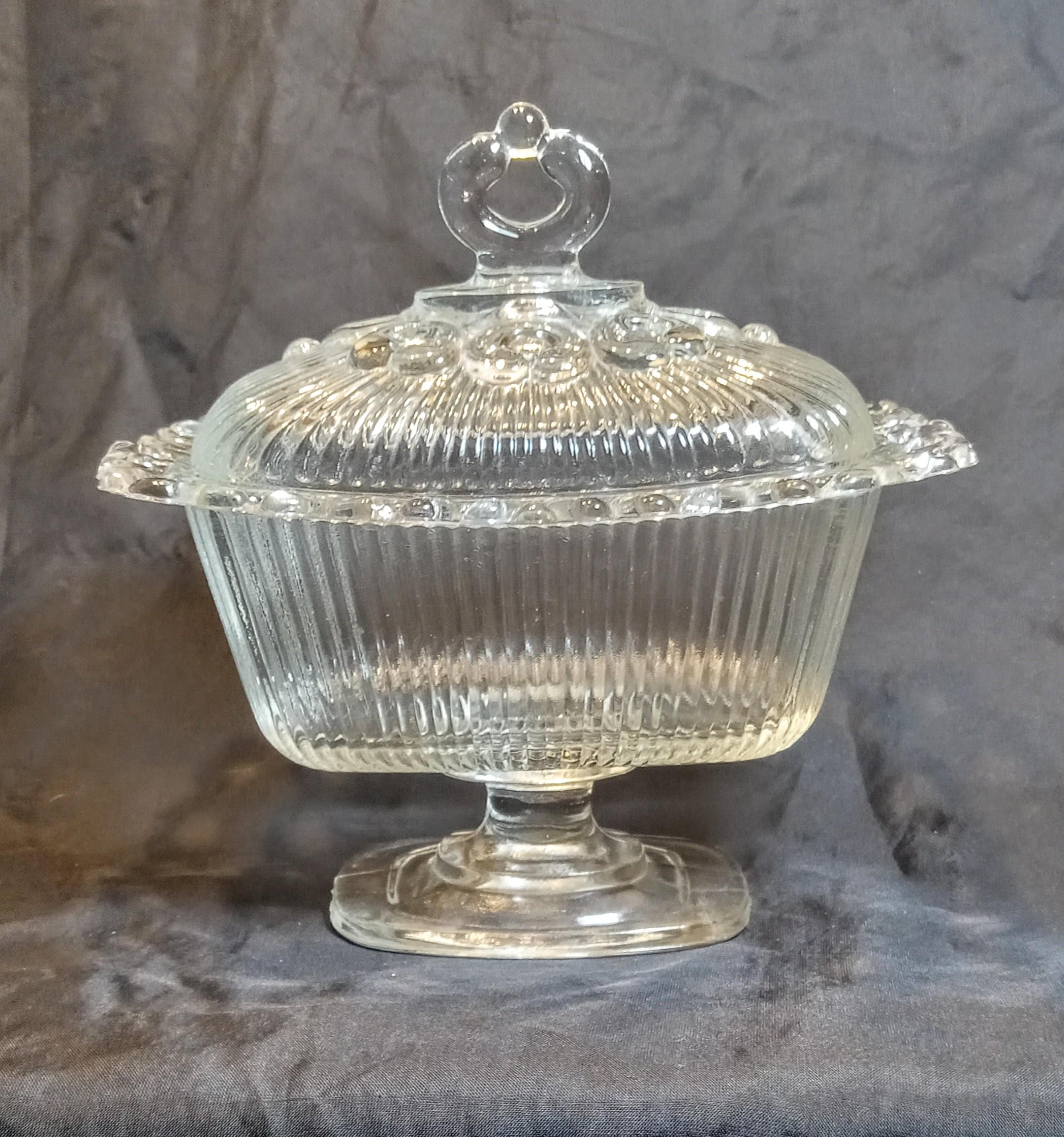 Indiana Glass “Lace Edge” Pedestal Candy Dish with Lid