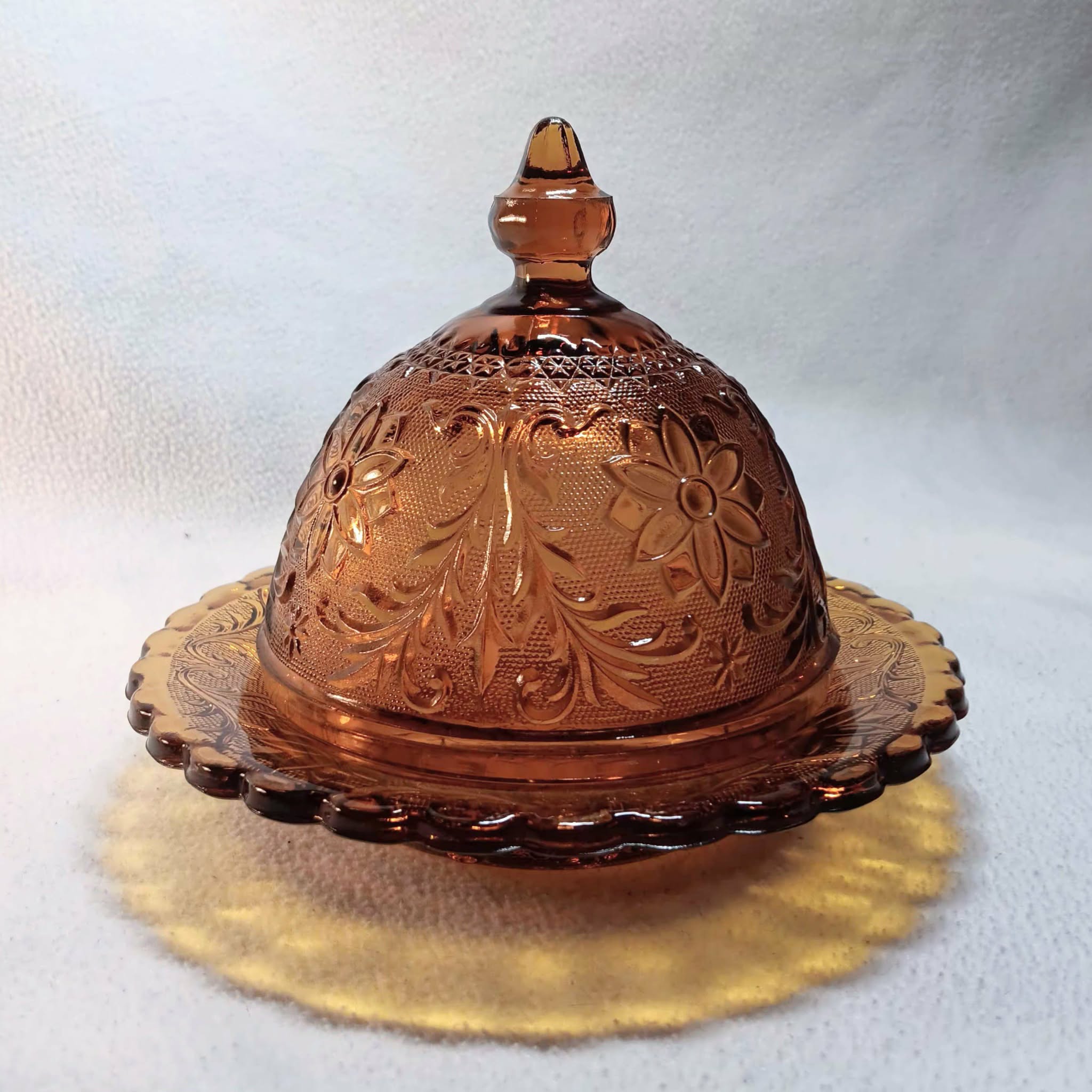 Indiana Glass Amber Butter Dish - Tiara Exclusives - Domed Lid