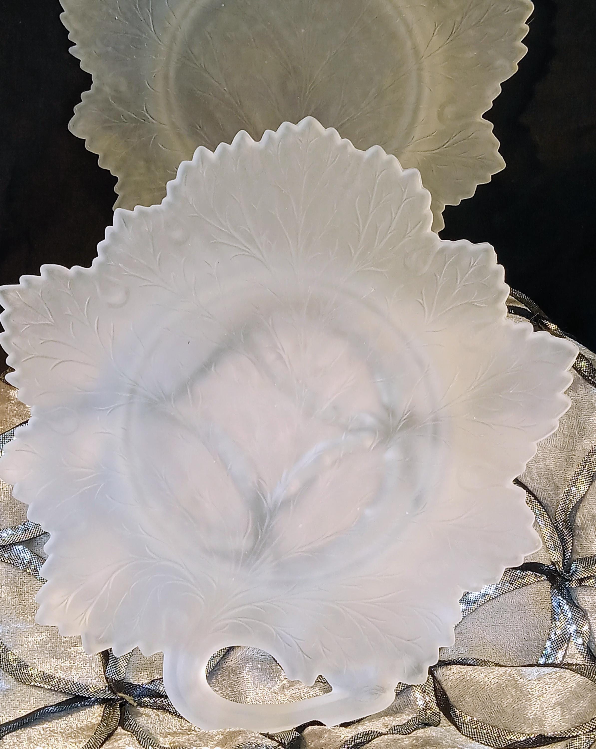 Vintage Fenton Leaf Plates - Set of Two - Frosted Glass