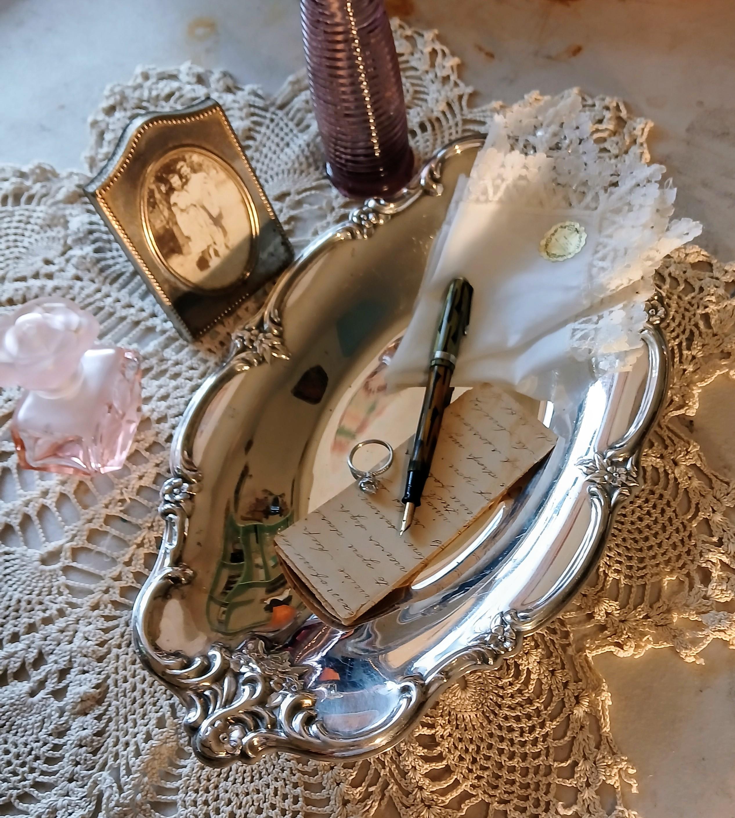 Vintage Silverplate Vanity Tray -  Ornate Rose Scroll