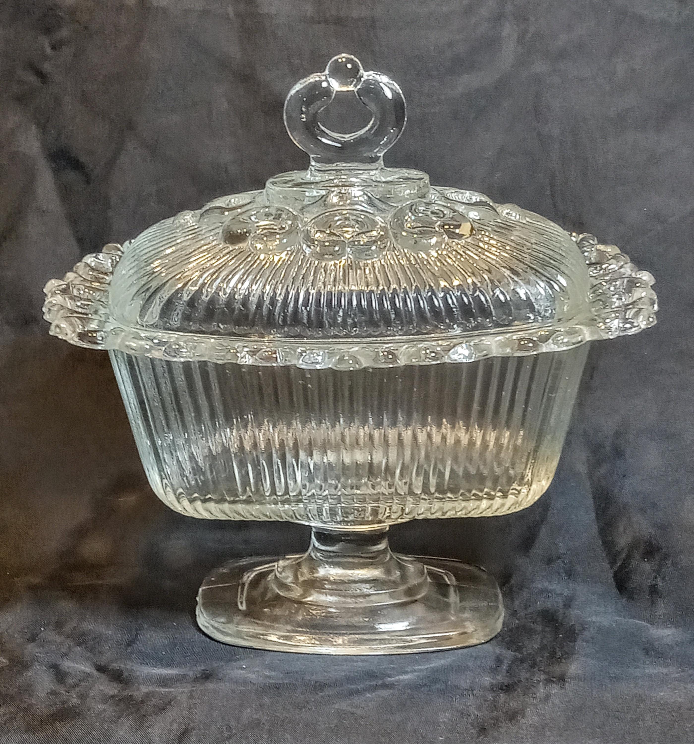 Indiana Glass “Lace Edge” Pedestal Candy Dish with Lid