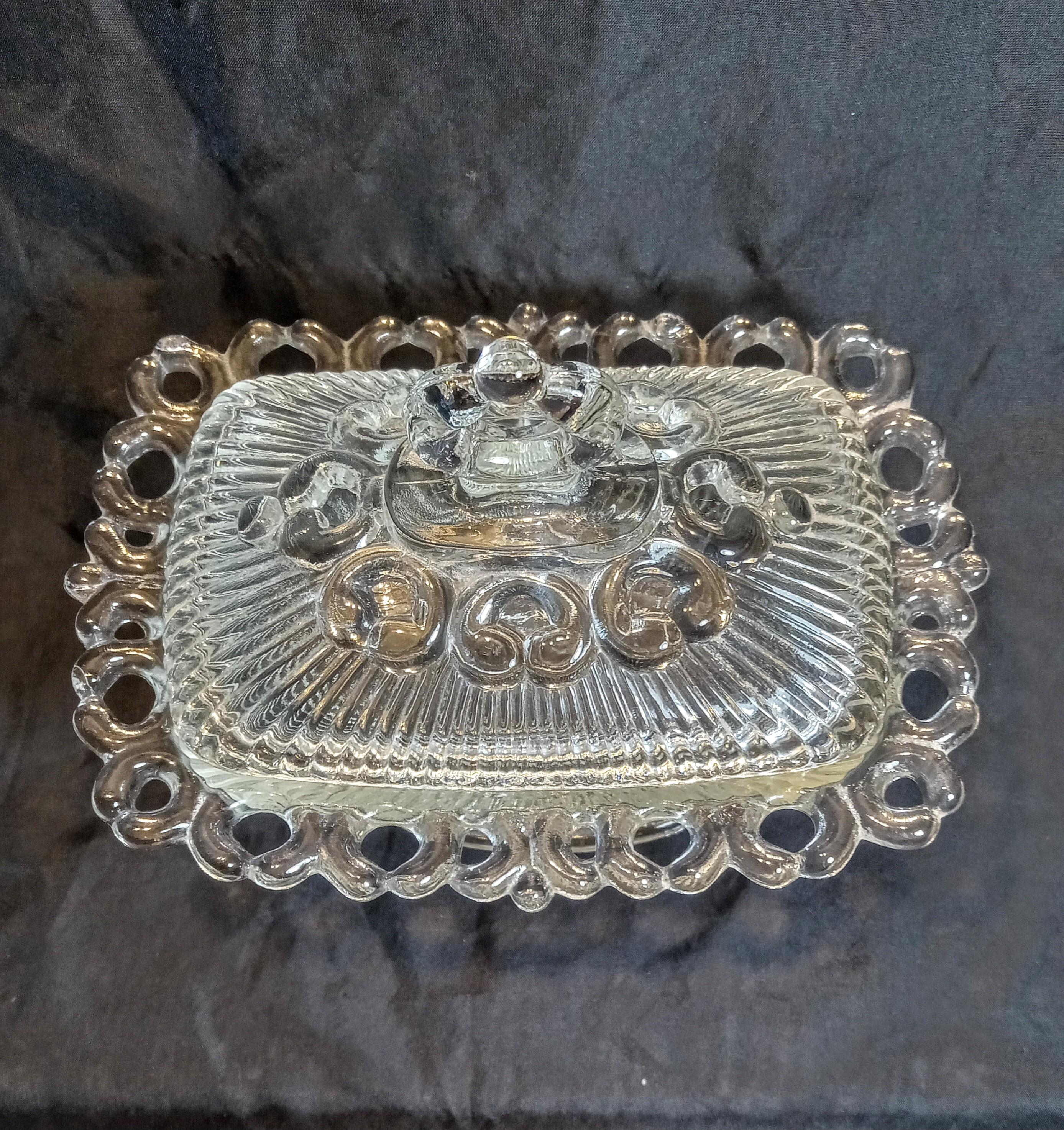 Indiana Glass “Lace Edge” Pedestal Candy Dish with Lid