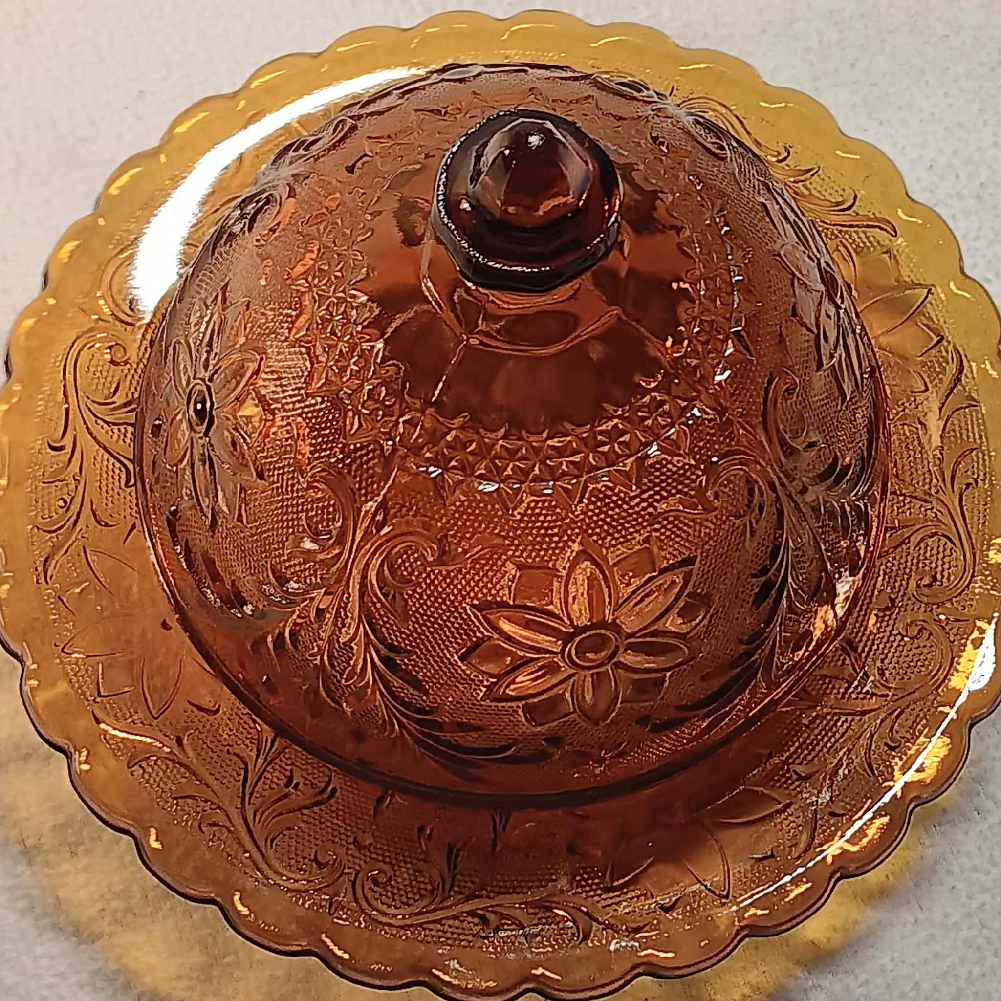 Indiana Glass Amber Butter Dish - Tiara Exclusives - Domed Lid