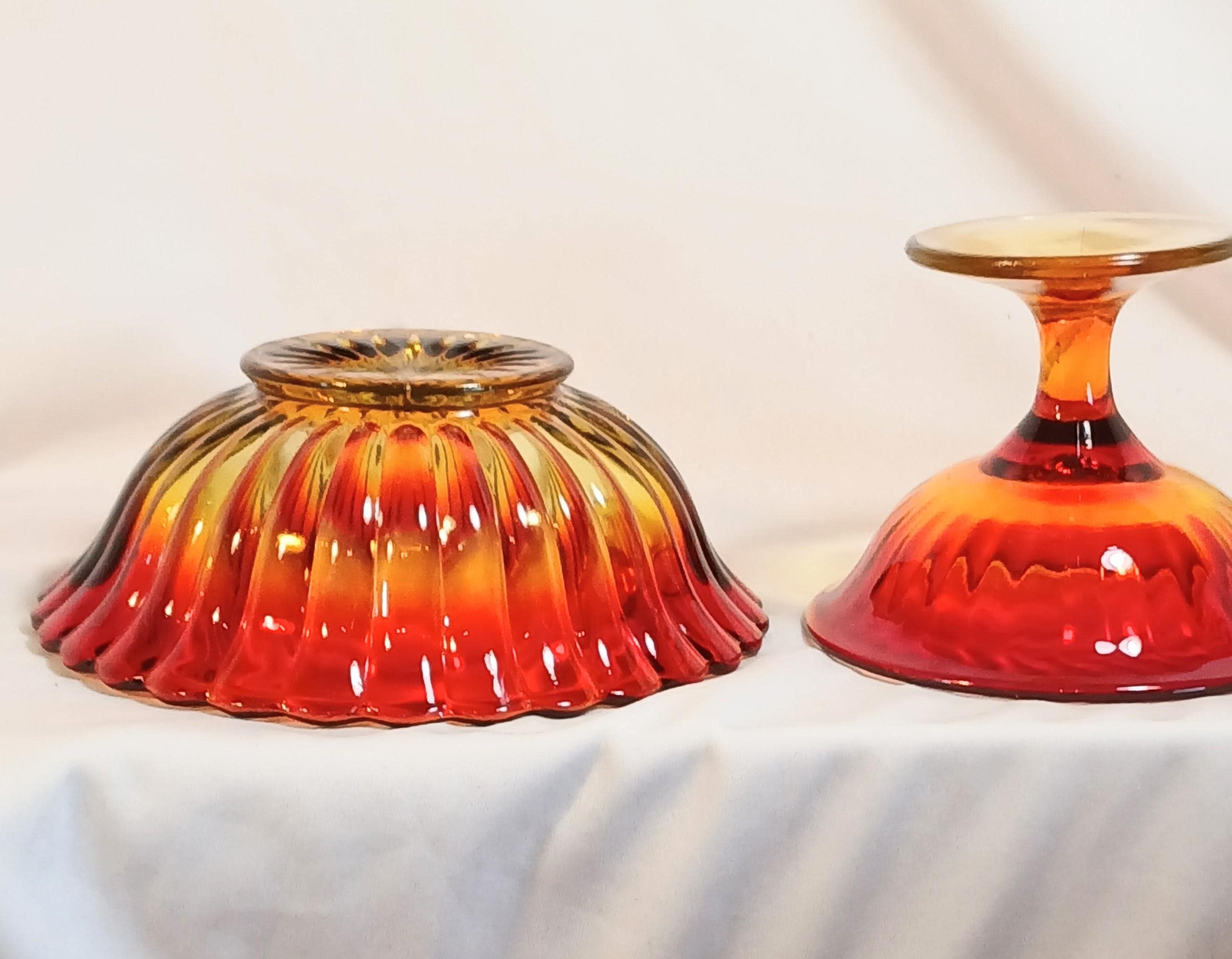Pedestal Bowl with Matching Dish - Vintage Amberina Imperial Glass - 1930s