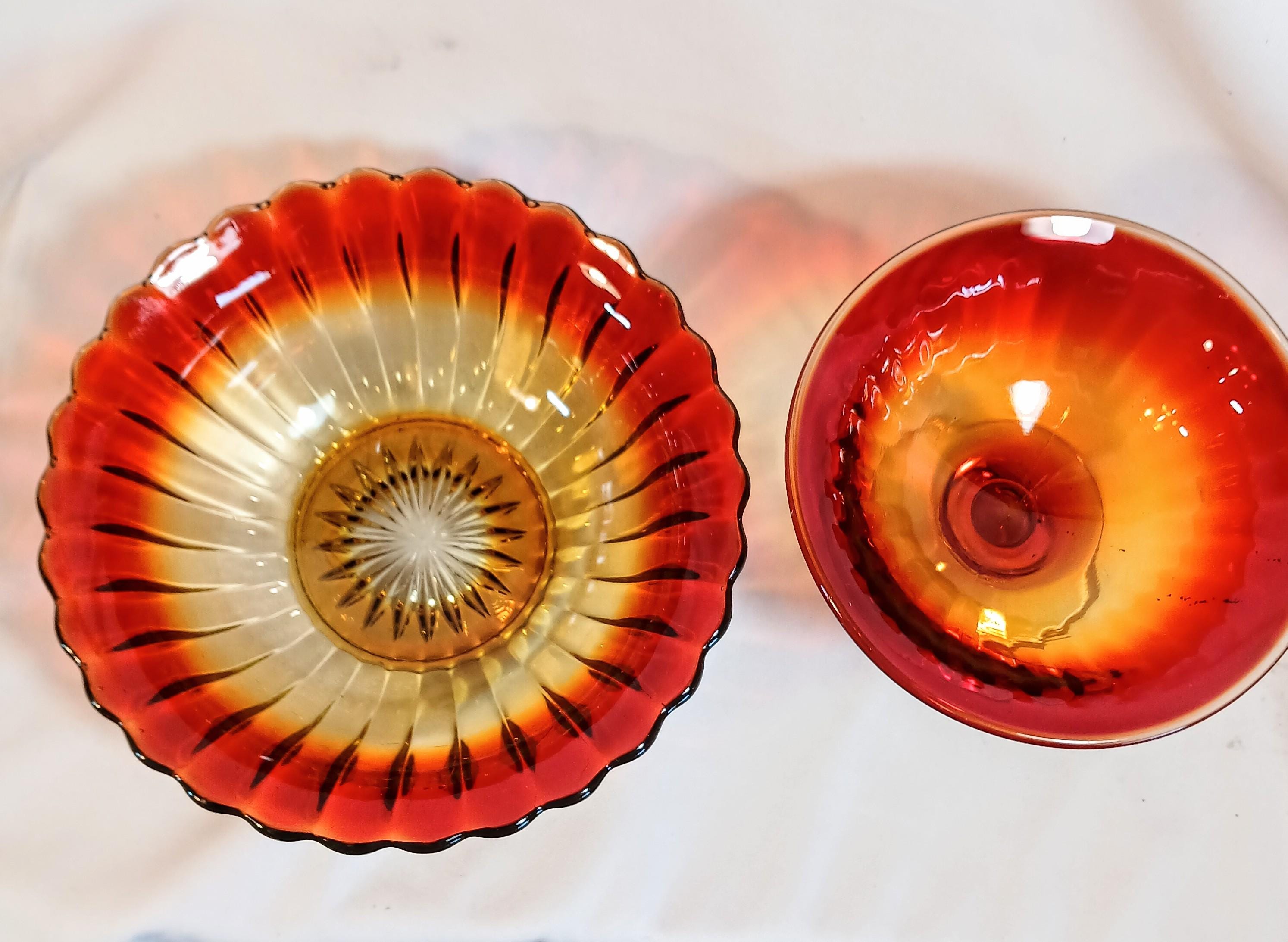 Pedestal Bowl with Matching Dish - Vintage Amberina Imperial Glass - 1930s