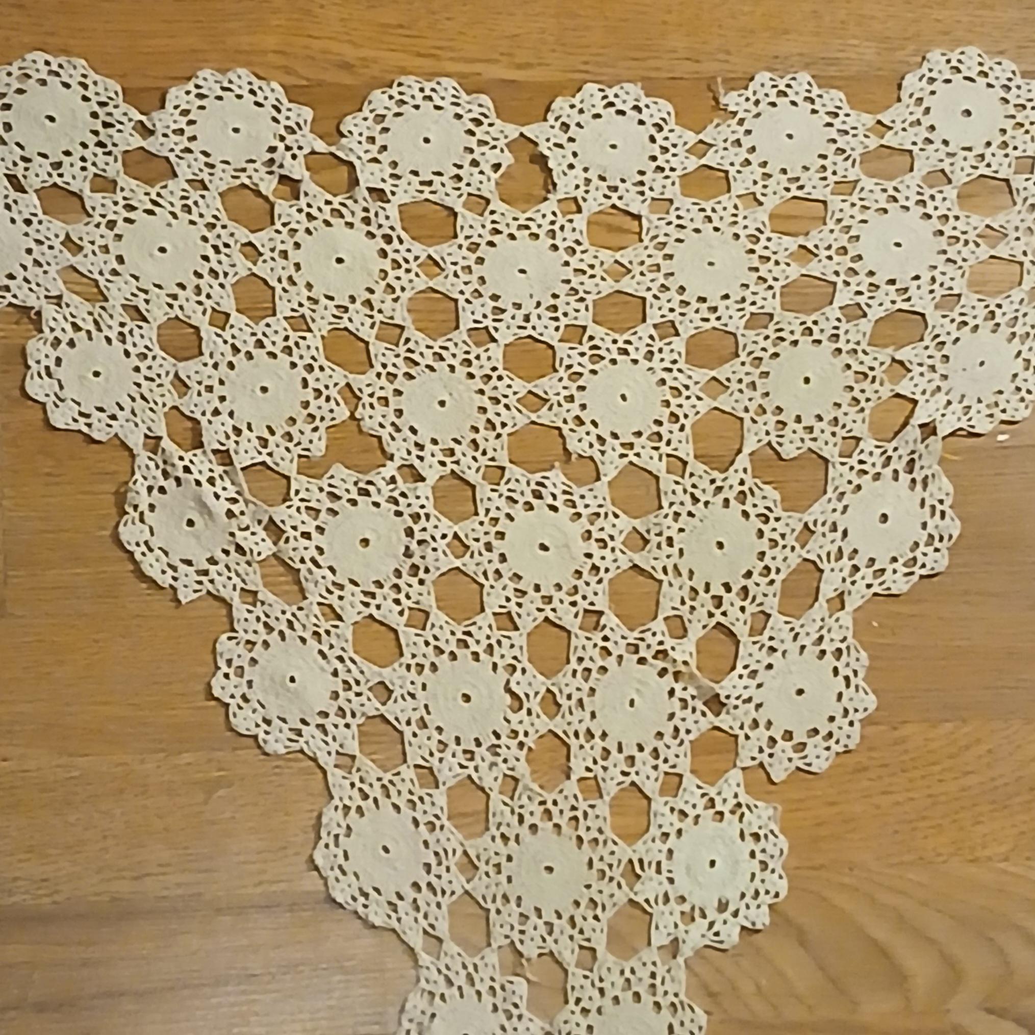 Vintage Hand-Crocheted Antimacassar – Triangle Chair Back Doily