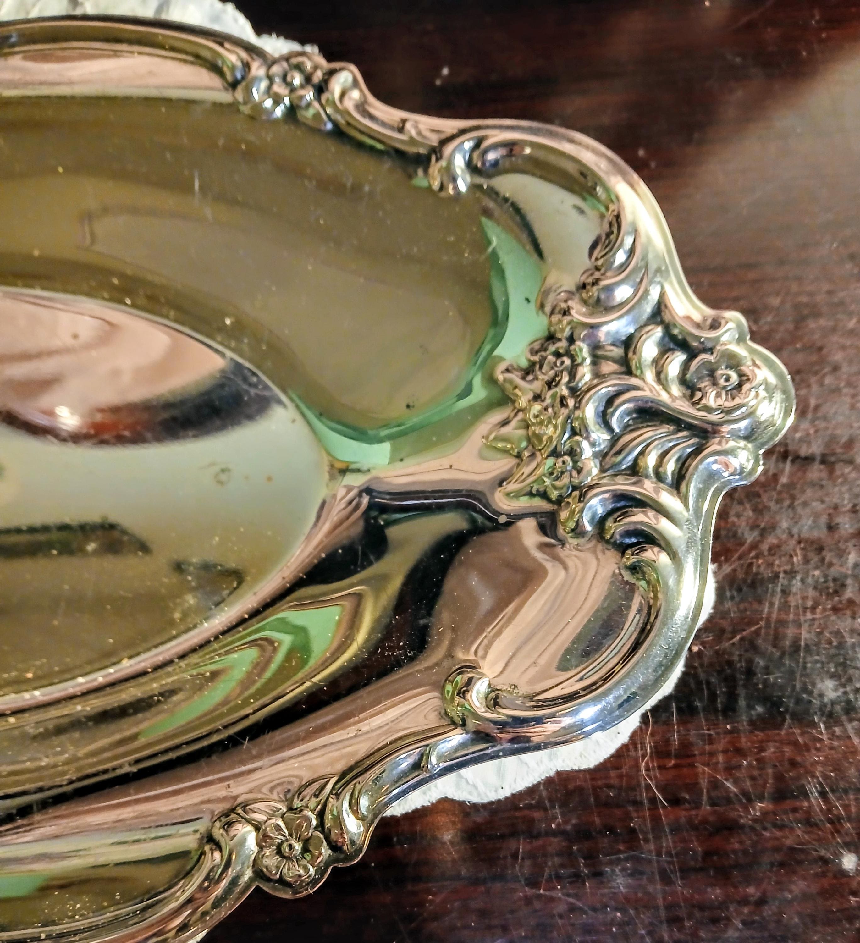 Vintage Silverplate Vanity Tray -  Ornate Rose Scroll