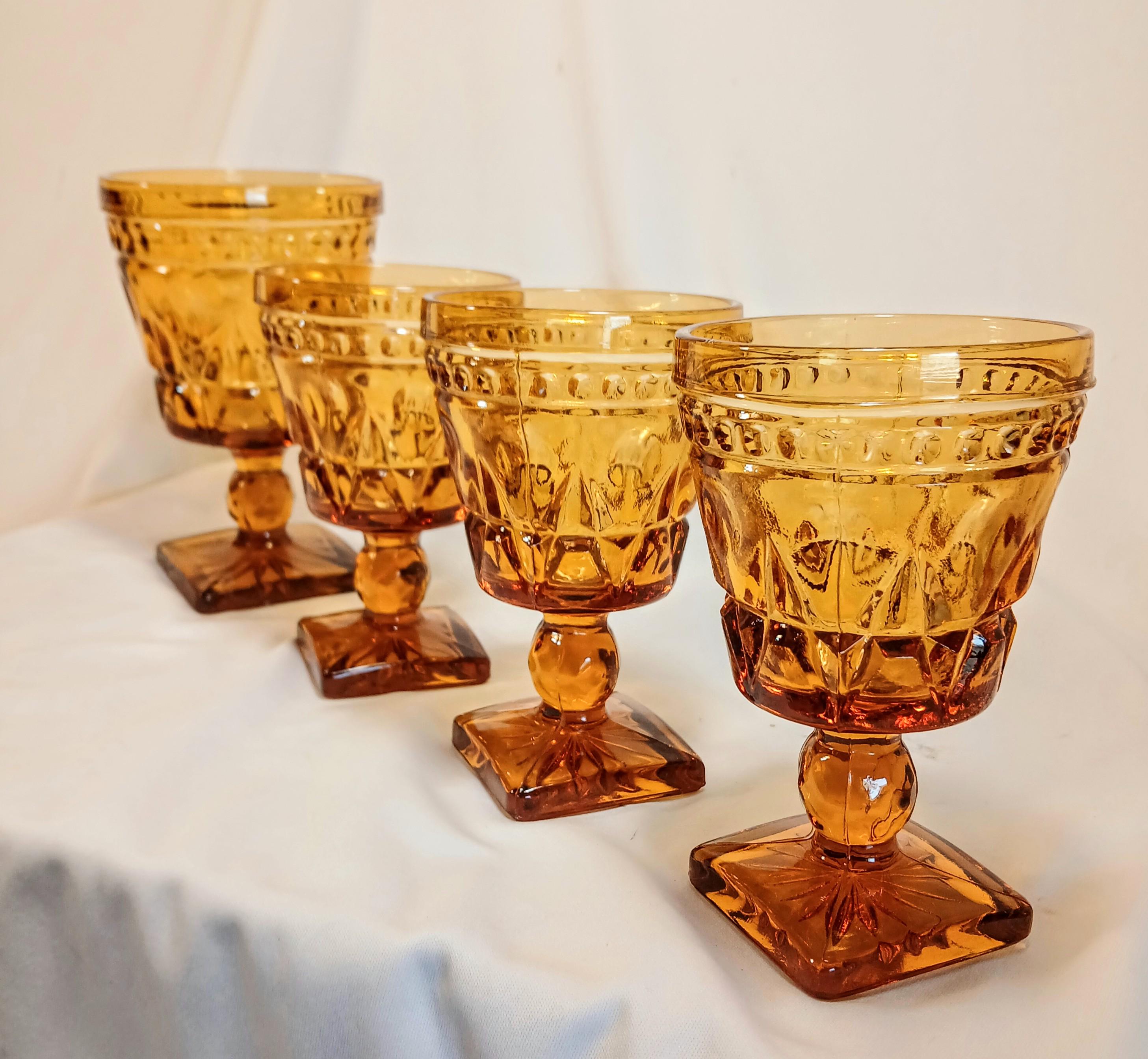 Indiana Glass Amber Wine Glasses - 1970s