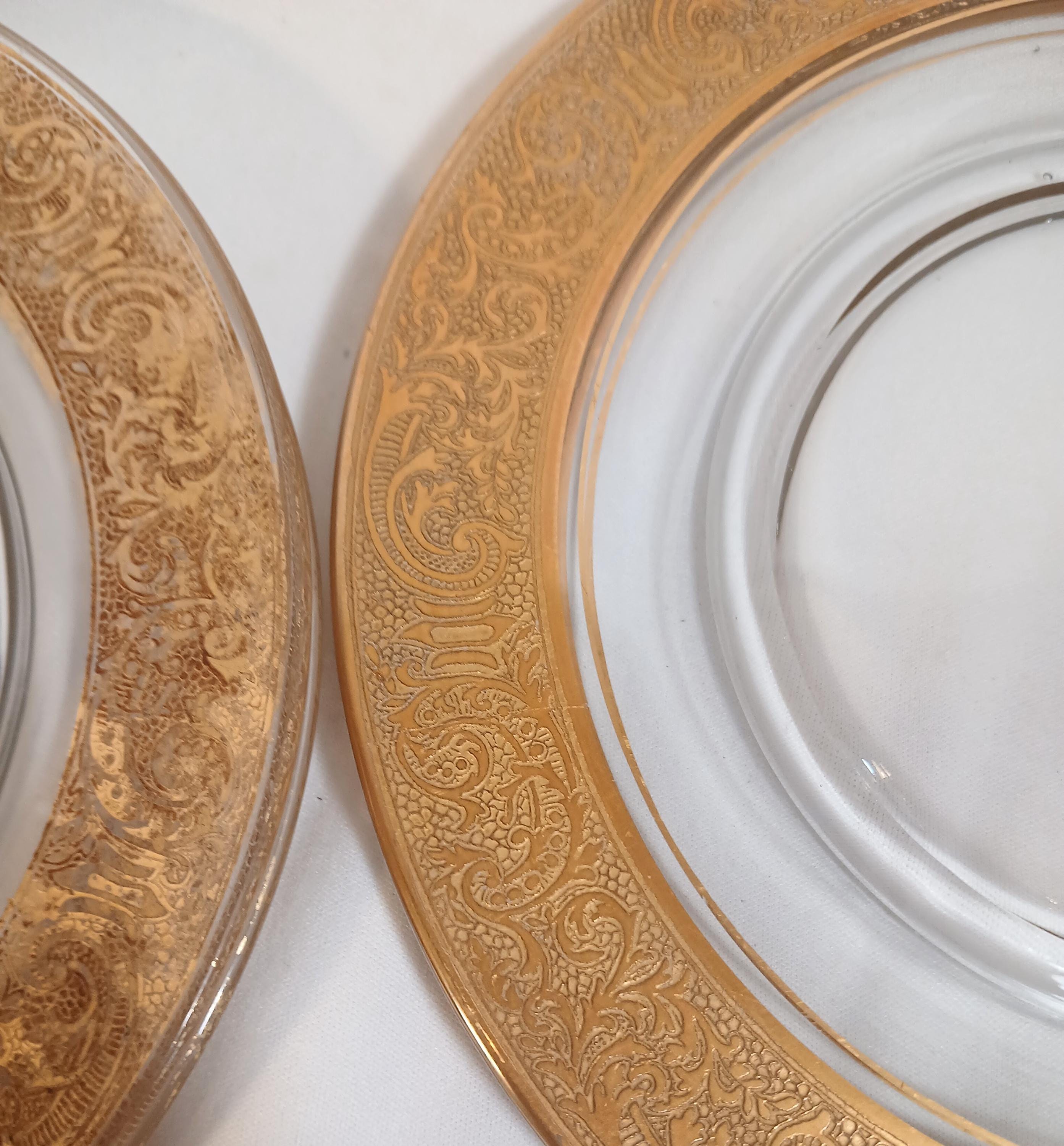 Set of 4 Vintage Etched Glass Dessert Plates – Georgian Style Gold Gilt Luncheon Service