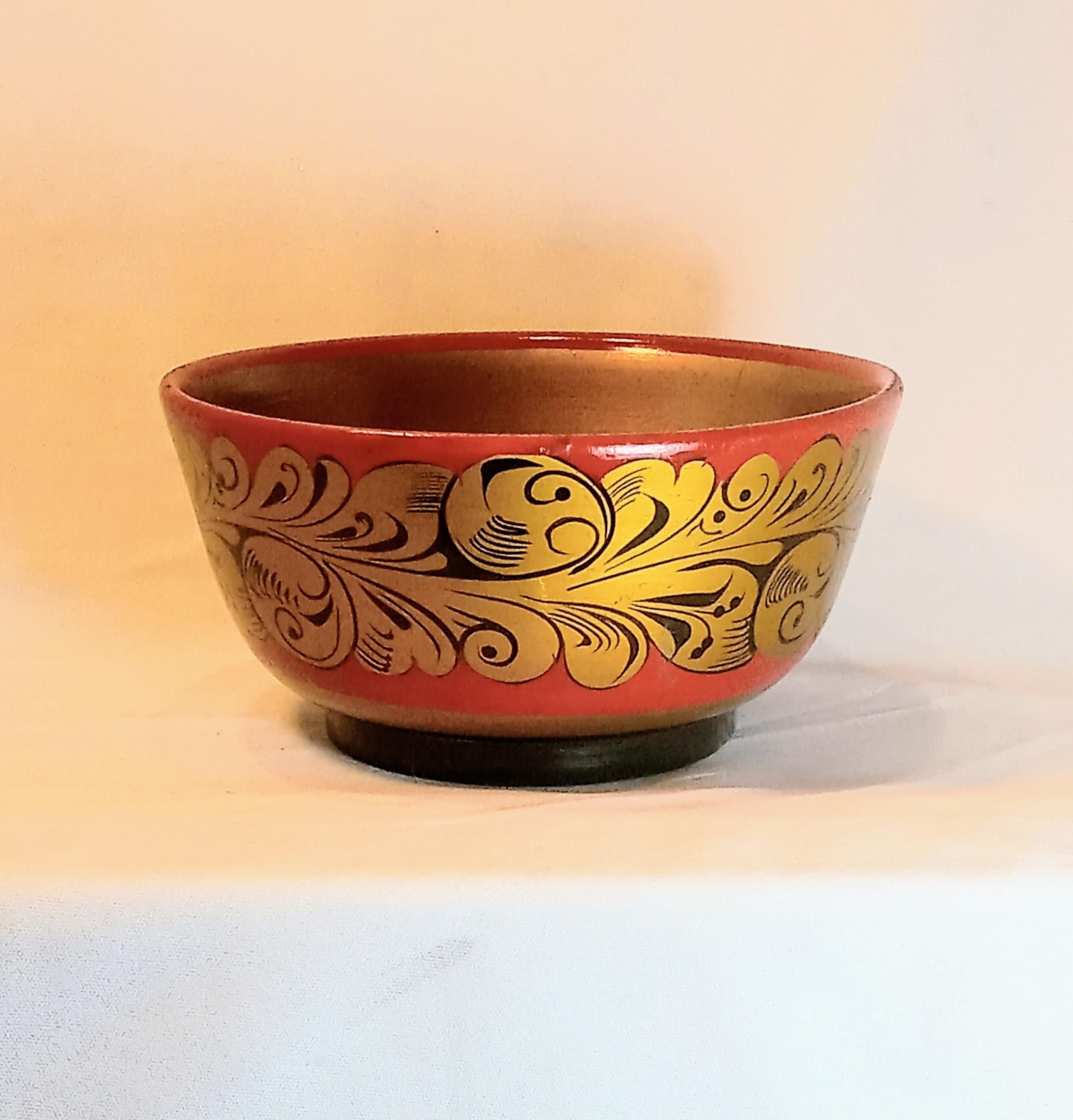 Vintage Hand-Painted Wooden Bowl - Made in the USSR