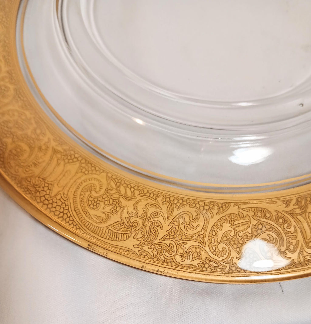 Set of 4 Vintage Etched Glass Dessert Plates – Georgian Style Gold Gilt Luncheon Service