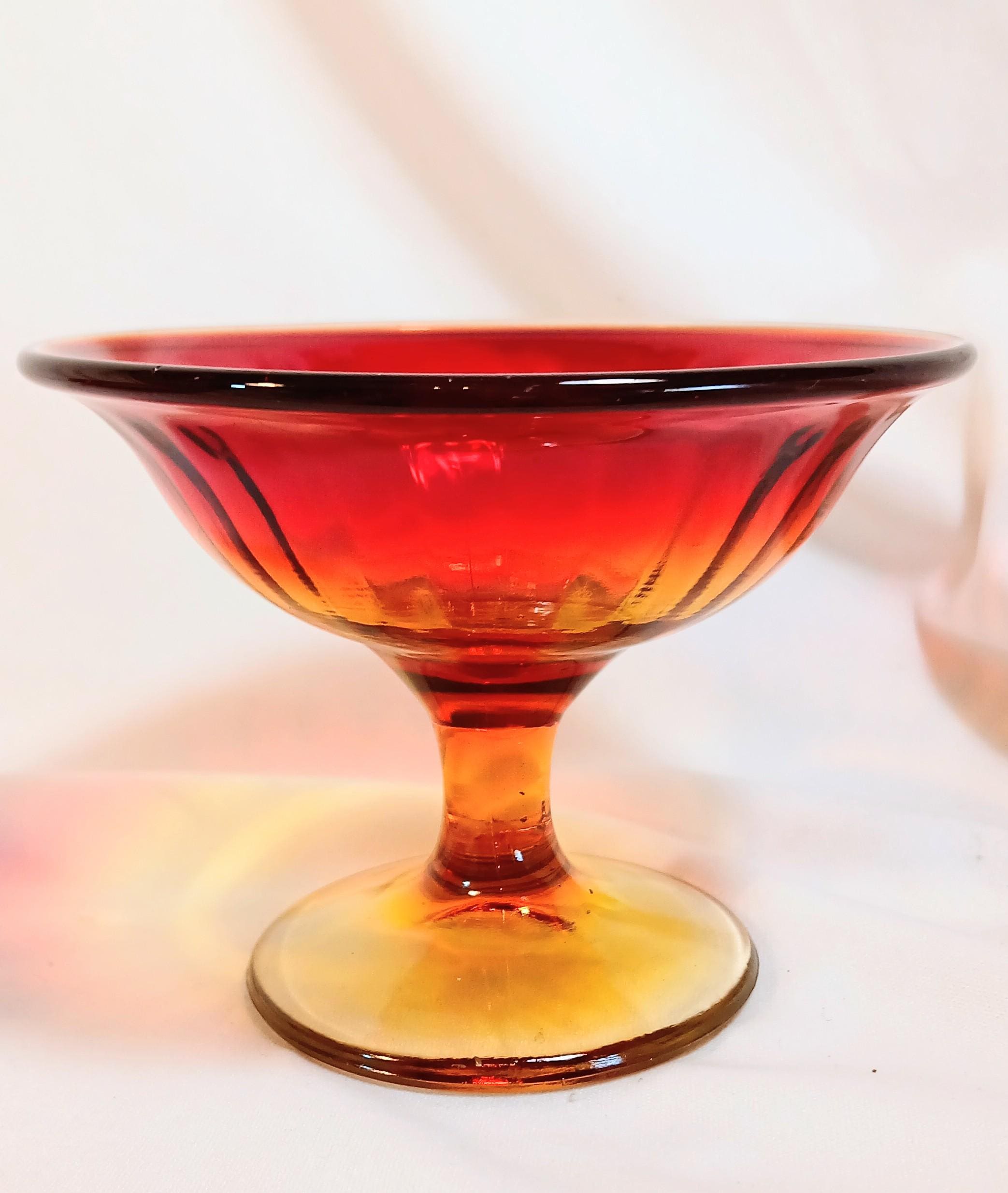 Pedestal Bowl with Matching Dish - Vintage Amberina Imperial Glass - 1930s
