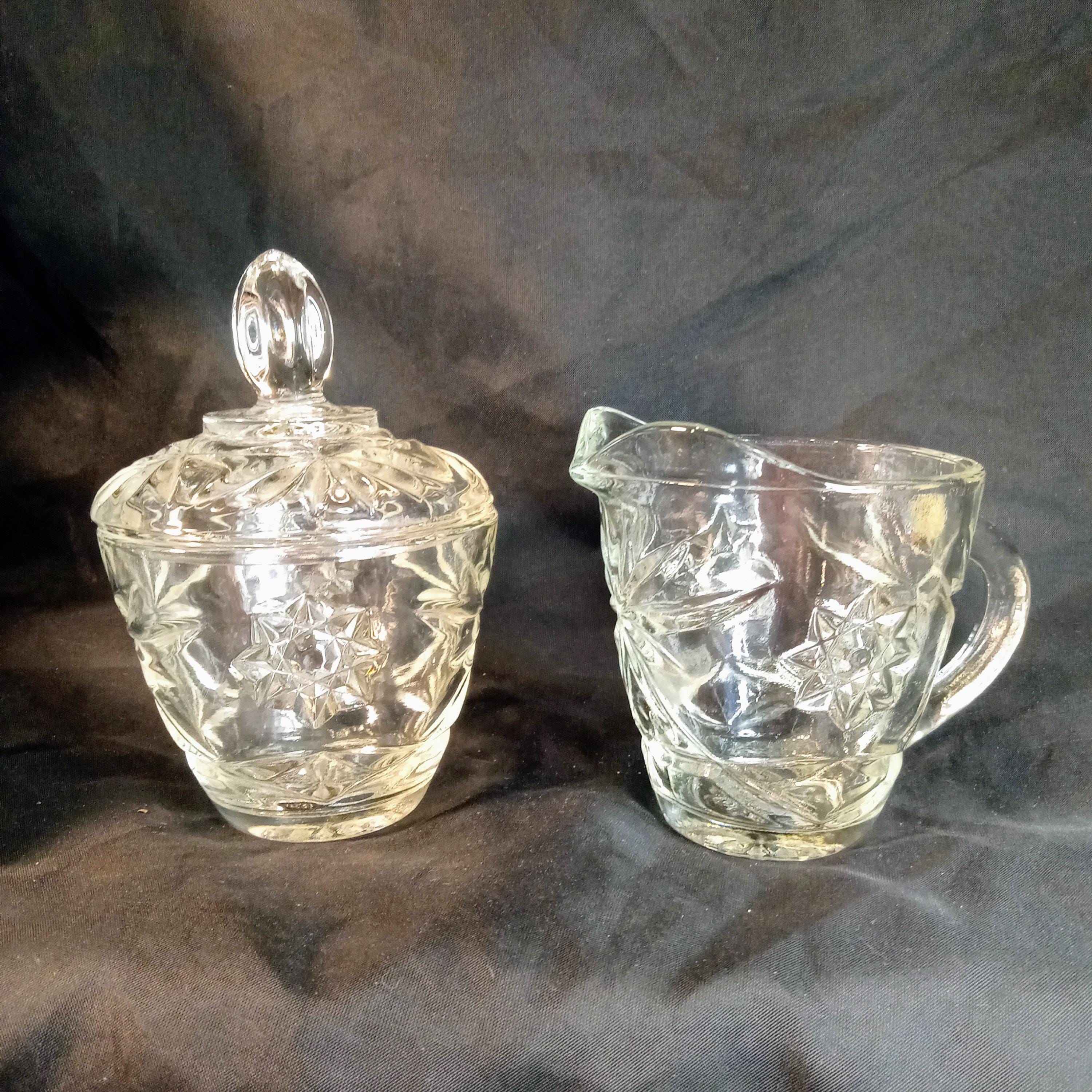 Vintage Anchor Hocking EAPC Star of David Creamer & Sugar Bowl Set