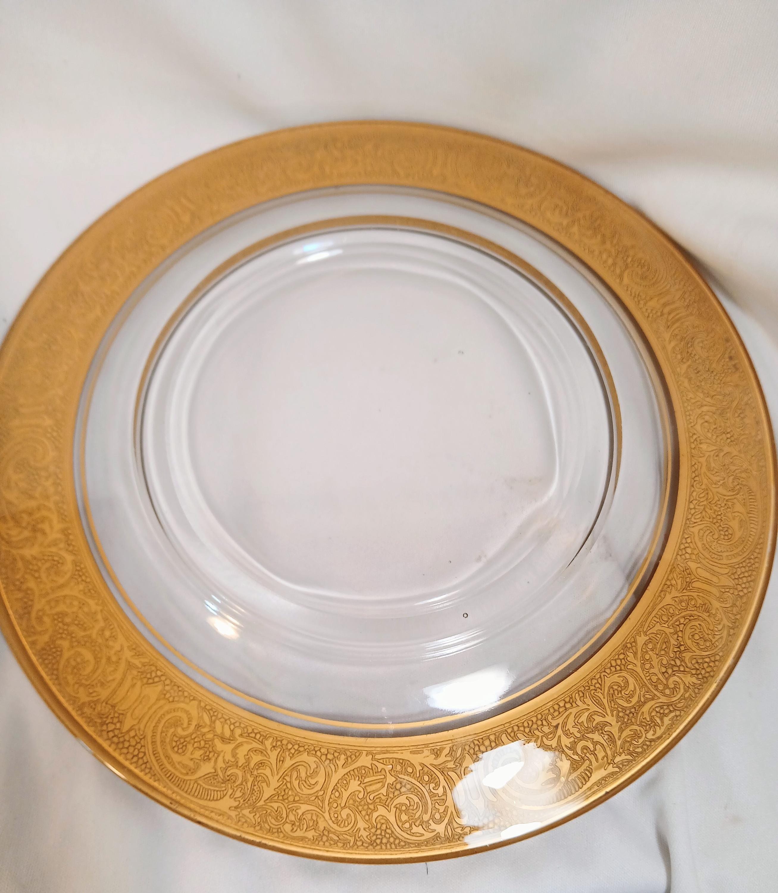 Set of 4 Vintage Etched Glass Dessert Plates – Georgian Style Gold Gilt Luncheon Service